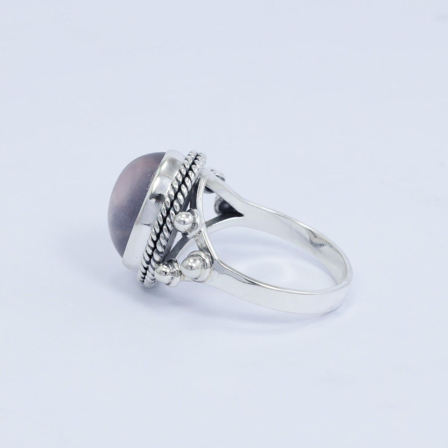 oval rose quartz ring 925 sterling silver with cable style ornament