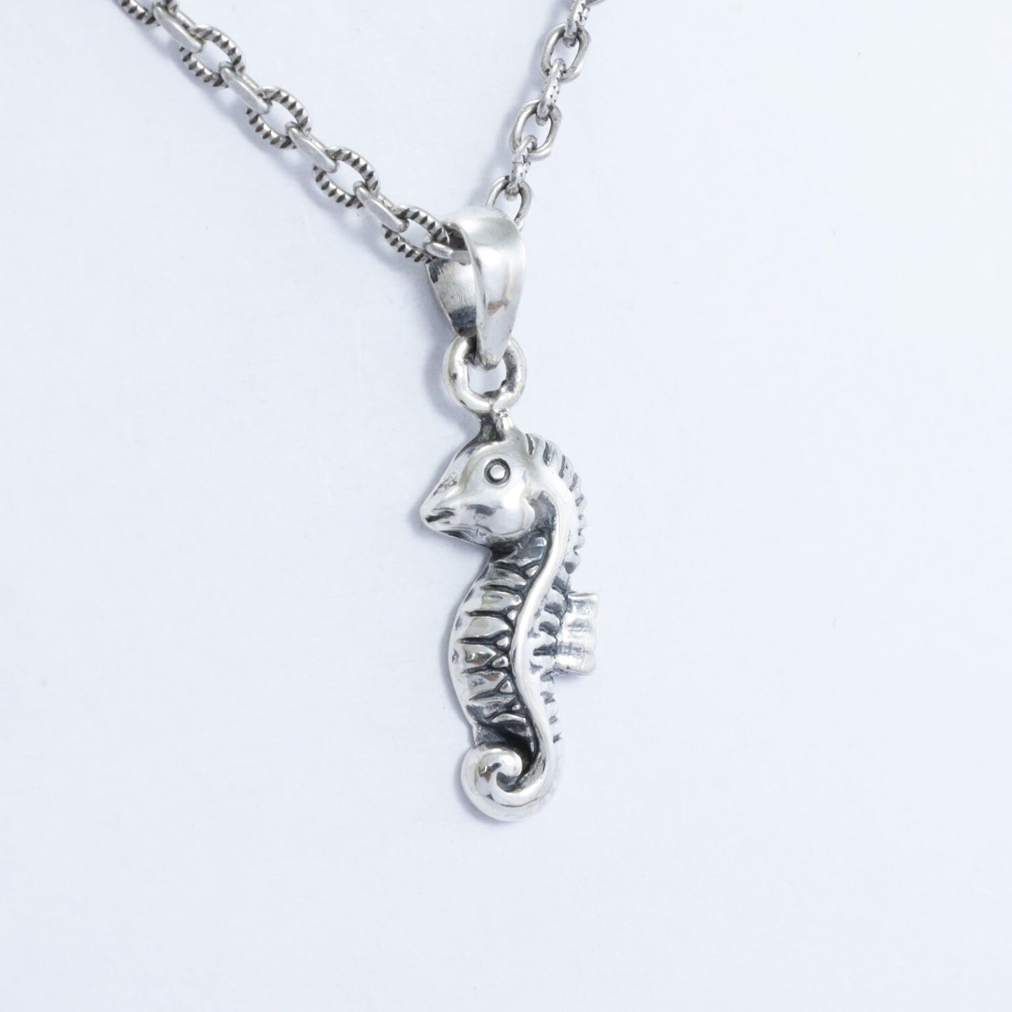 silver sea horse pendant necklace 925 sterling silver with antique finished