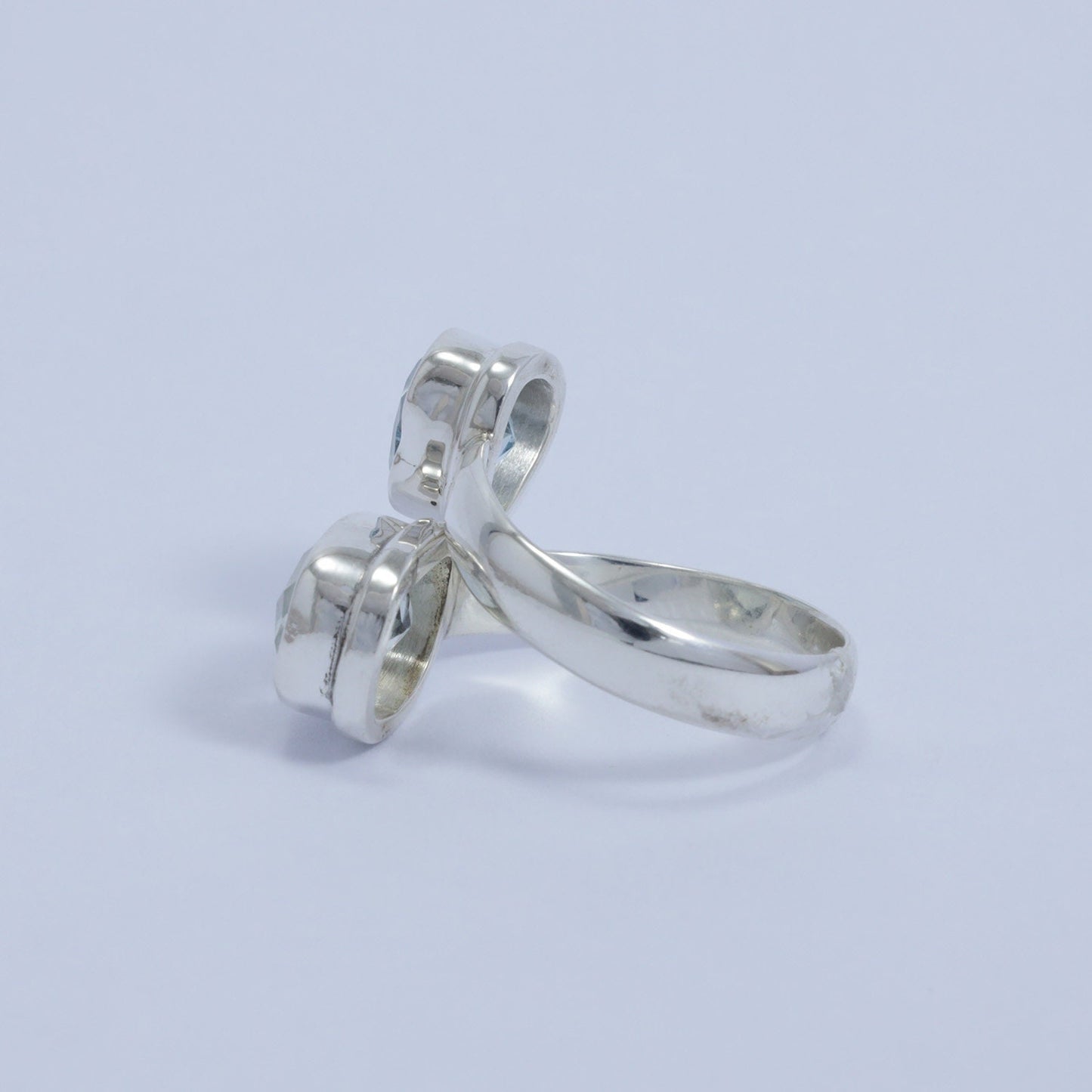 green amethyst ring 925 sterling silver bypass style with blue topaz