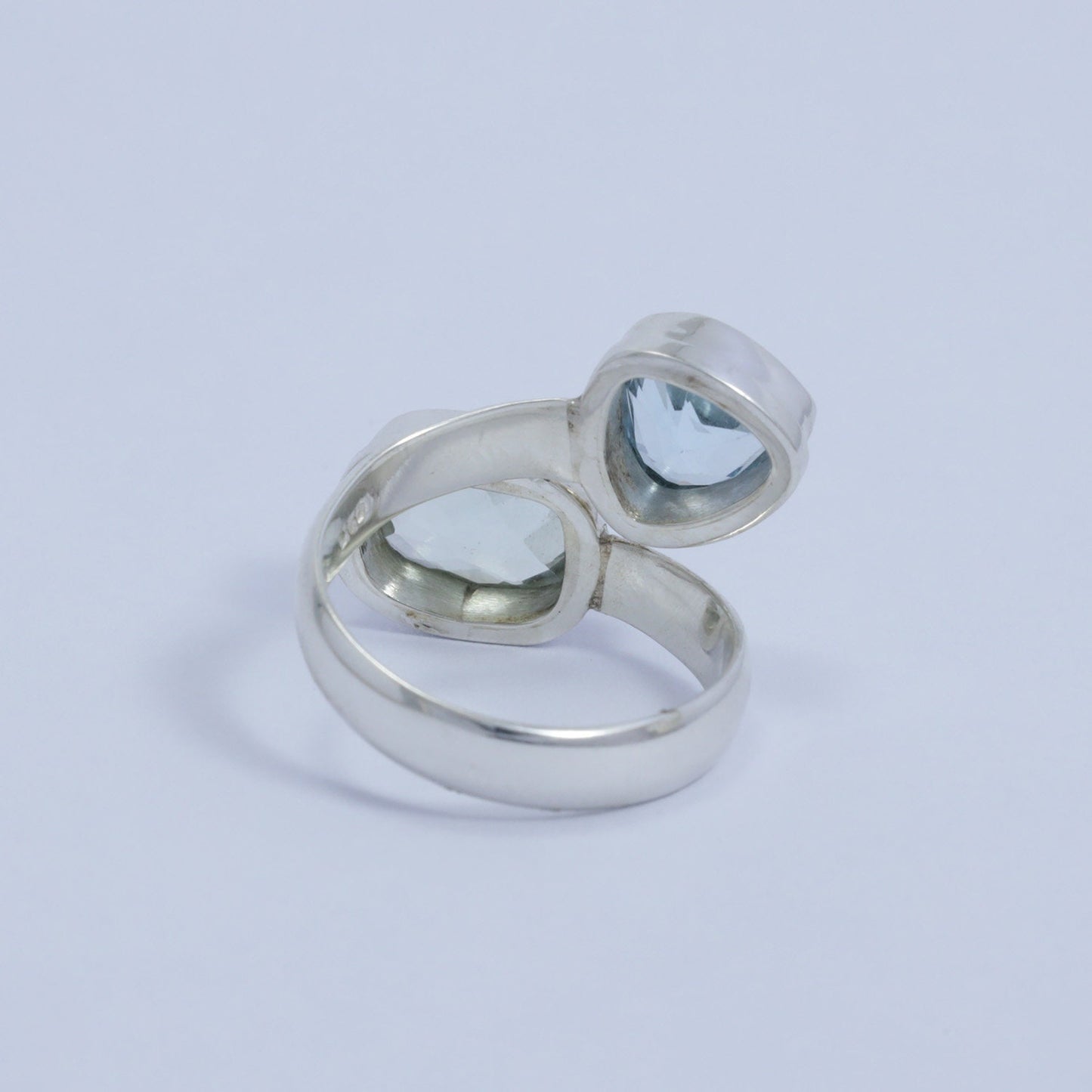 green amethyst ring 925 sterling silver bypass style with blue topaz
