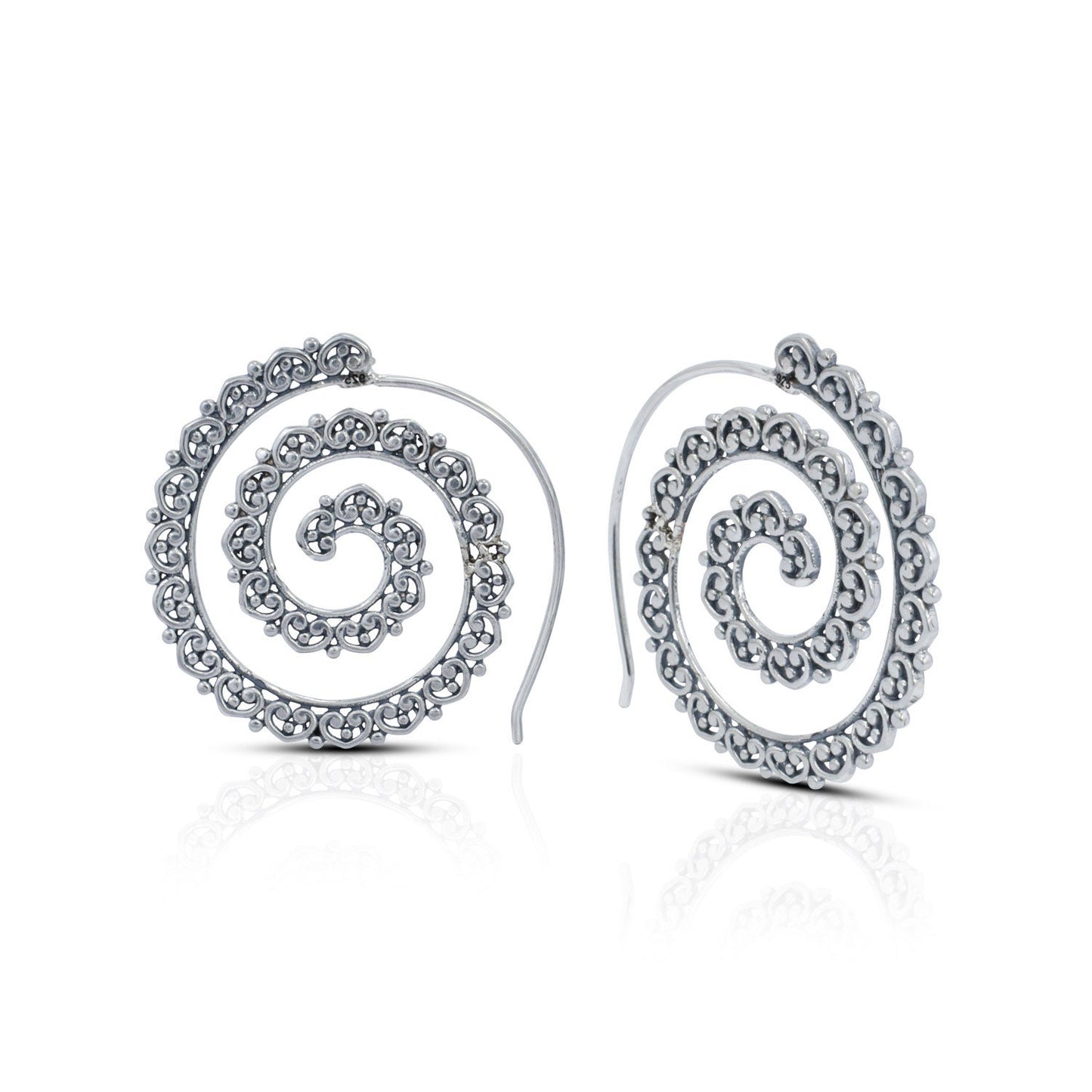 hoop earrings spiral 925 sterling silver with open work ornament