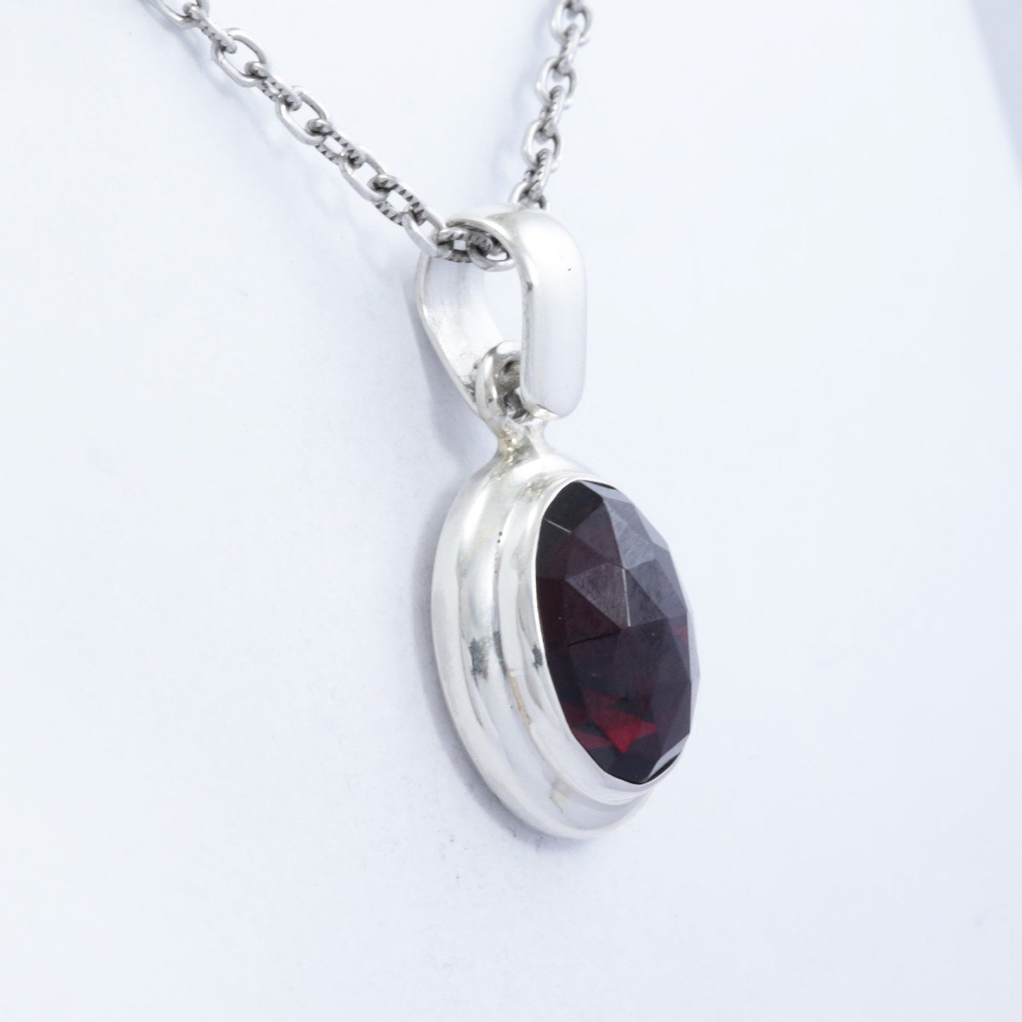 red garnet pendant necklace 925 sterling silver bezel set oval shape