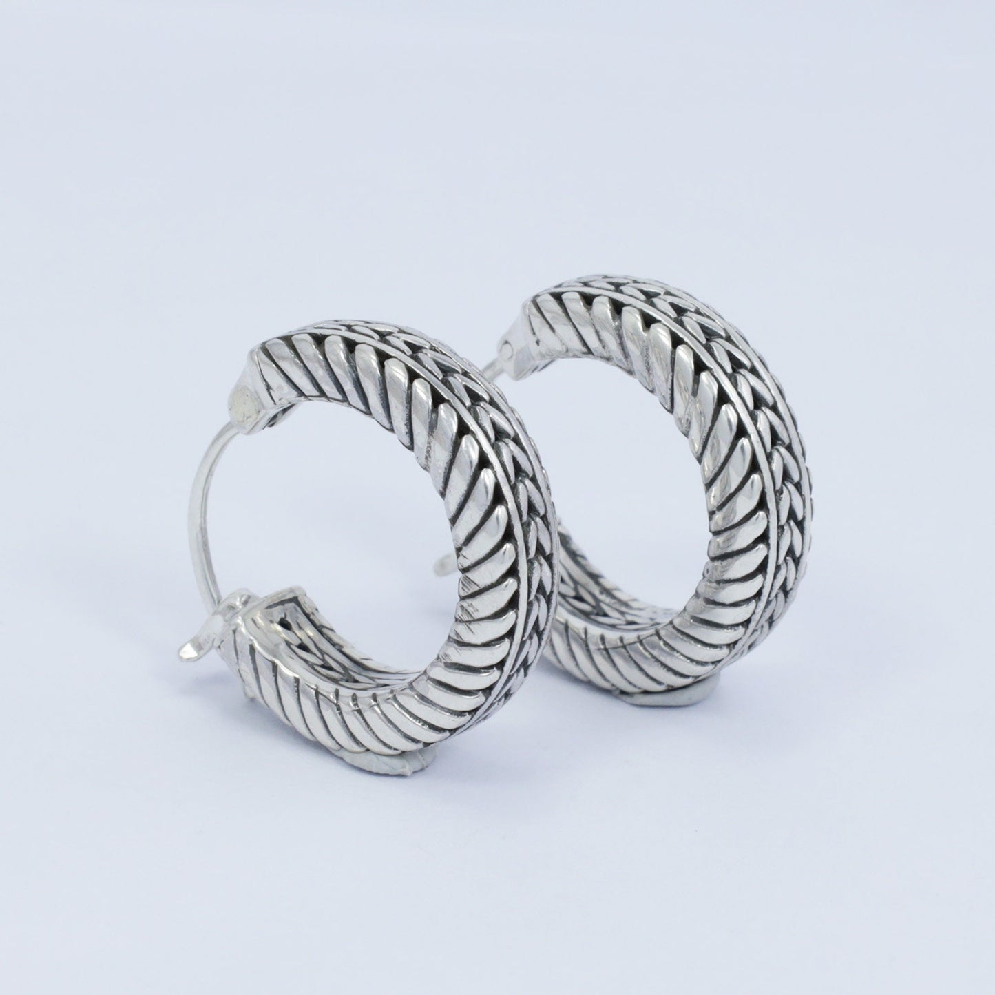 silver hoop earrings 925 sterling silver decorated with chain filigree ornament and antique finishing