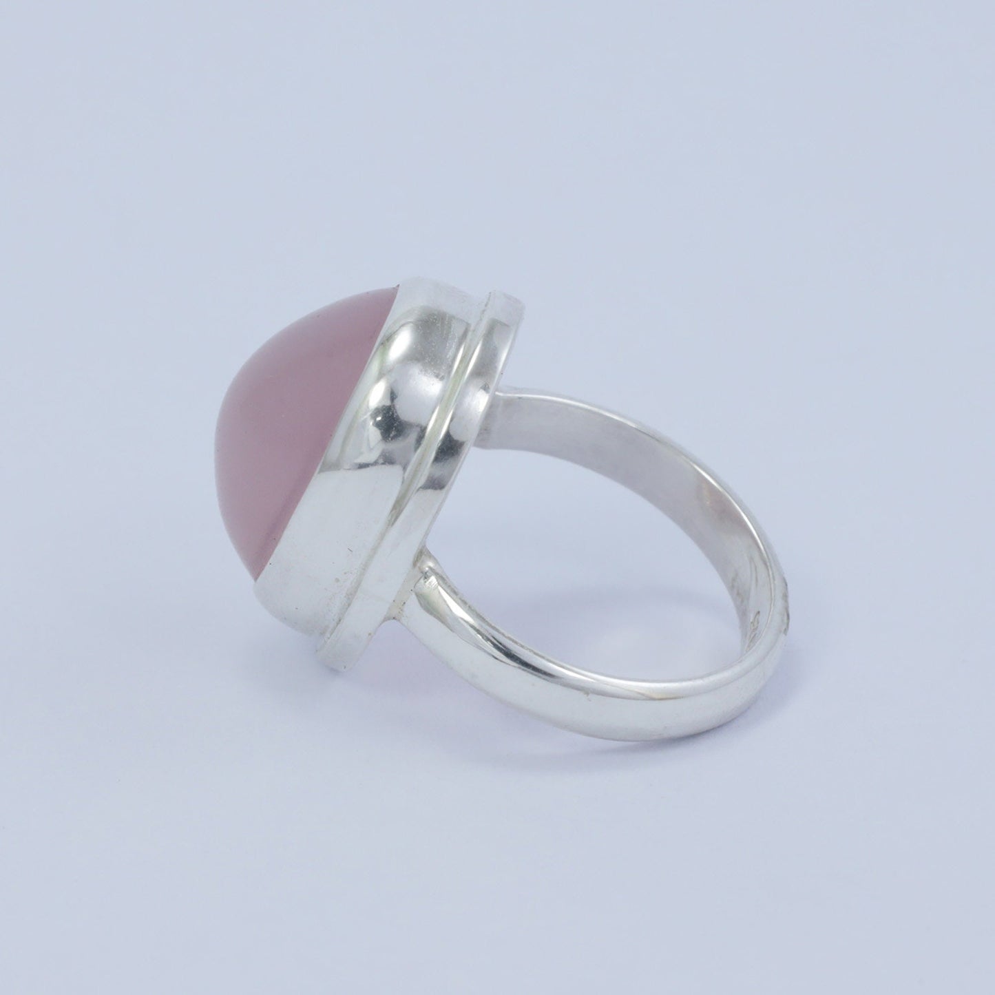 Oval ring 925 sterling silver with genuine rose quarts bezel set