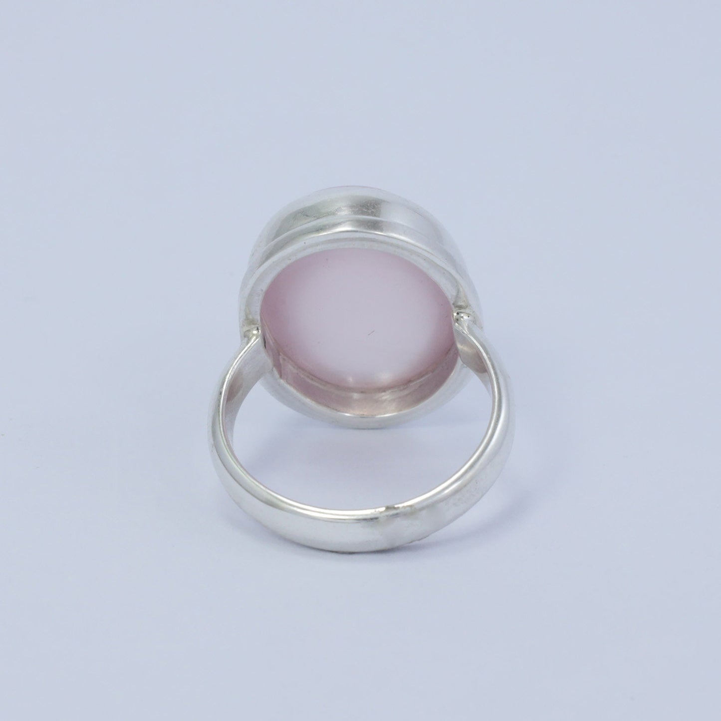 Oval ring 925 sterling silver with genuine rose quarts bezel set