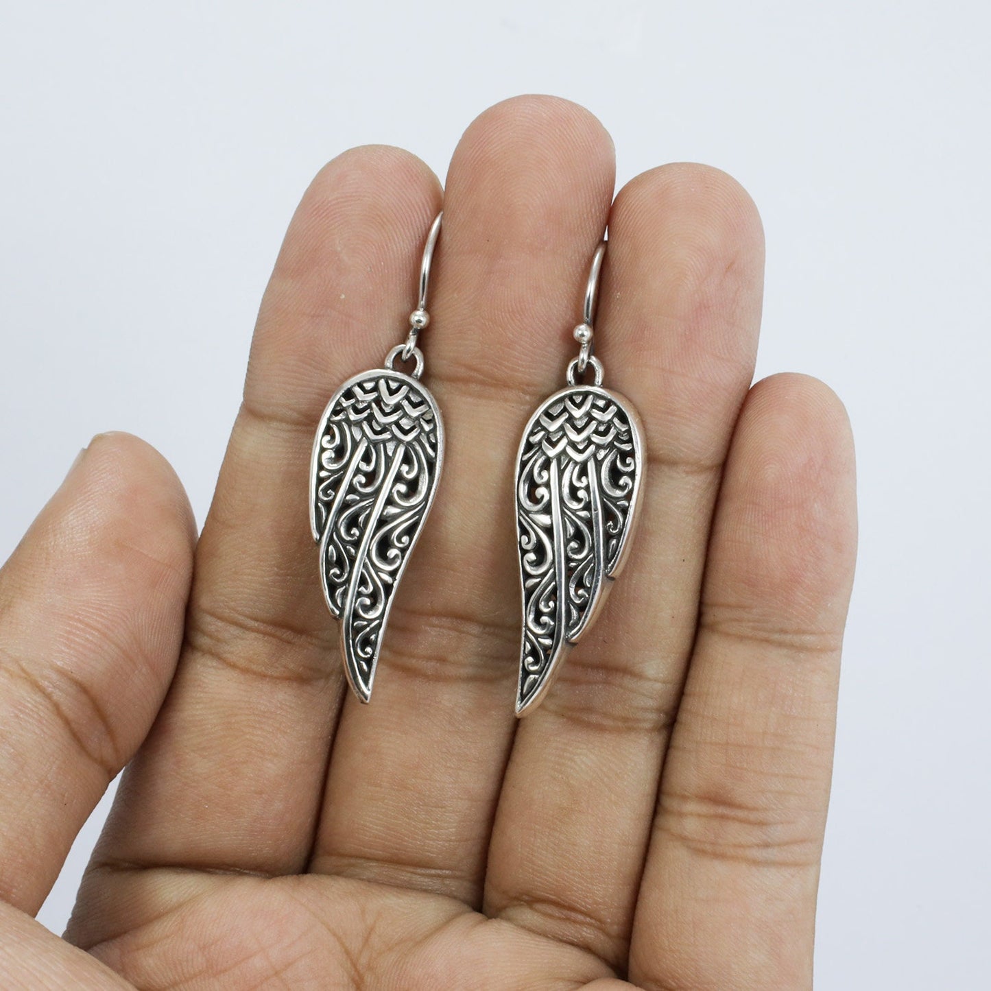 wings earrings 925 sterling silver decorated with antique open work filigree ornament