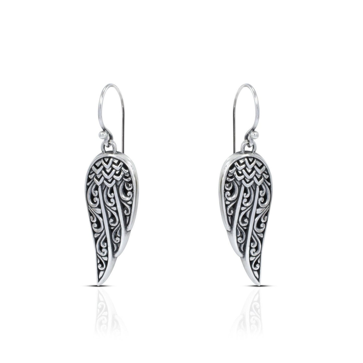 wings earrings 925 sterling silver decorated with antique open work filigree ornament