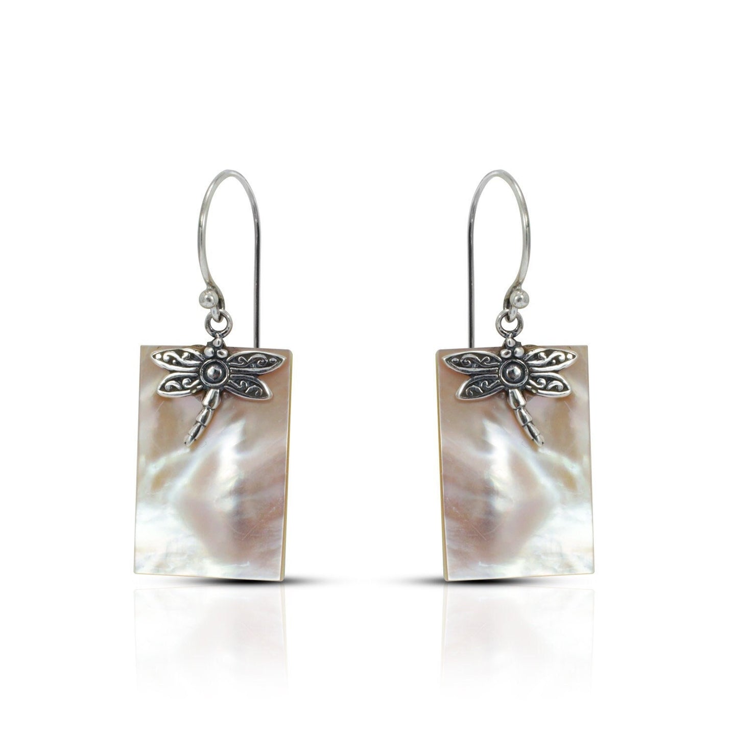 dragonfly earrings dangle 925 sterling silver with genuine blister shell