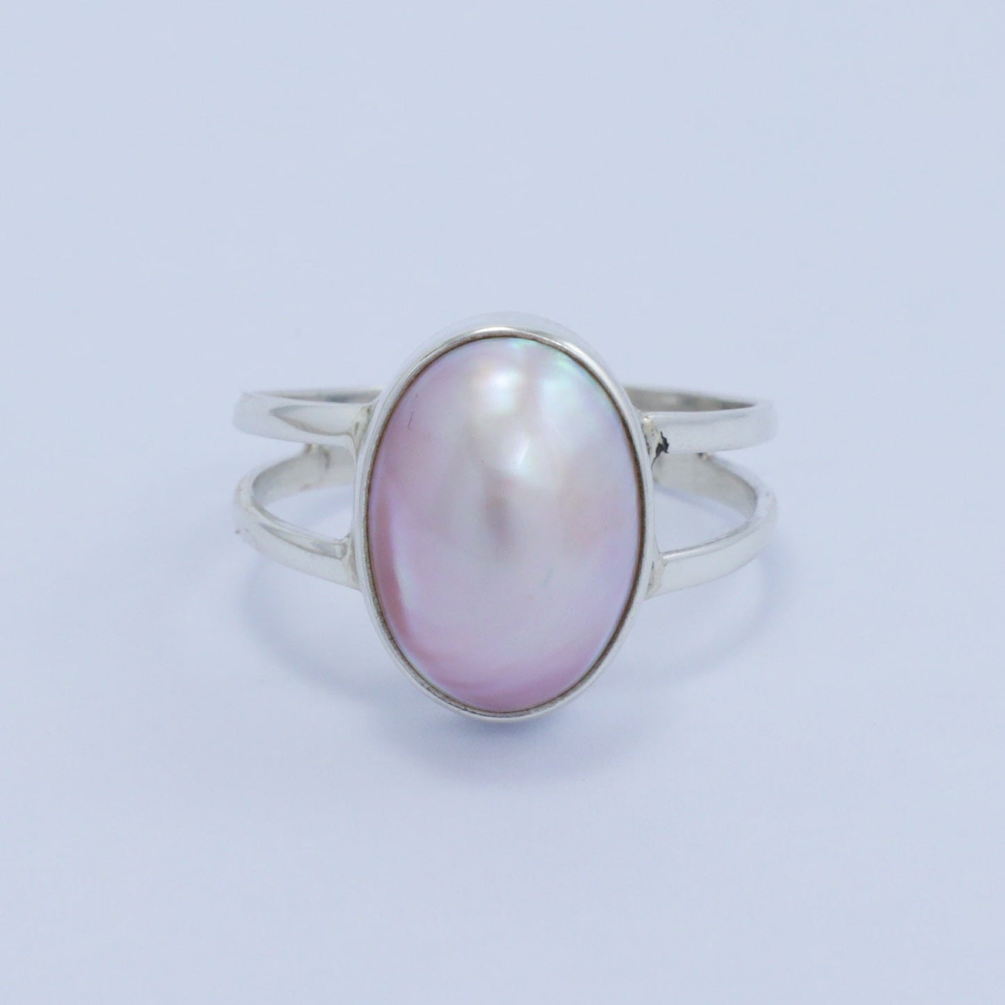 oval pearl ring 925 sterling silver genuine pink mabe pearl split shank style