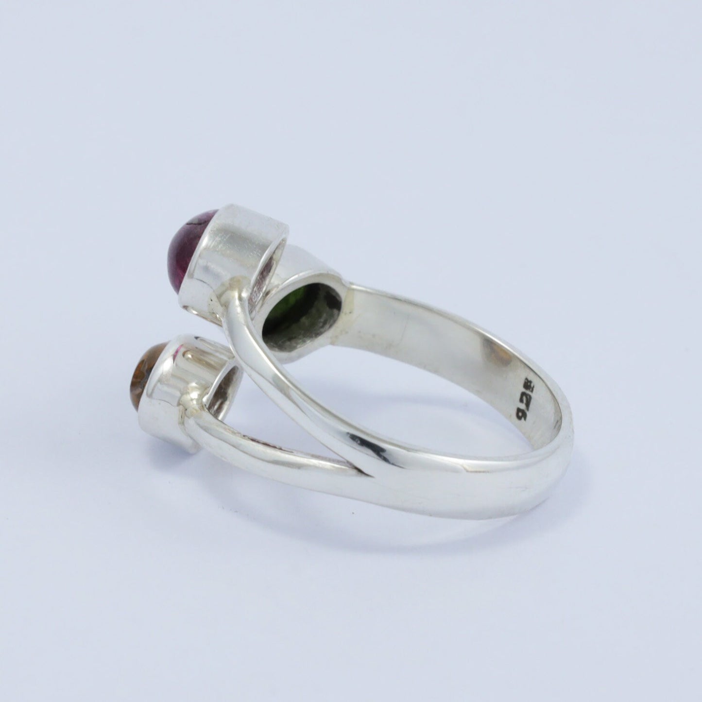 Bypass ring 925 sterling with natural multi color tourmaline bezel set