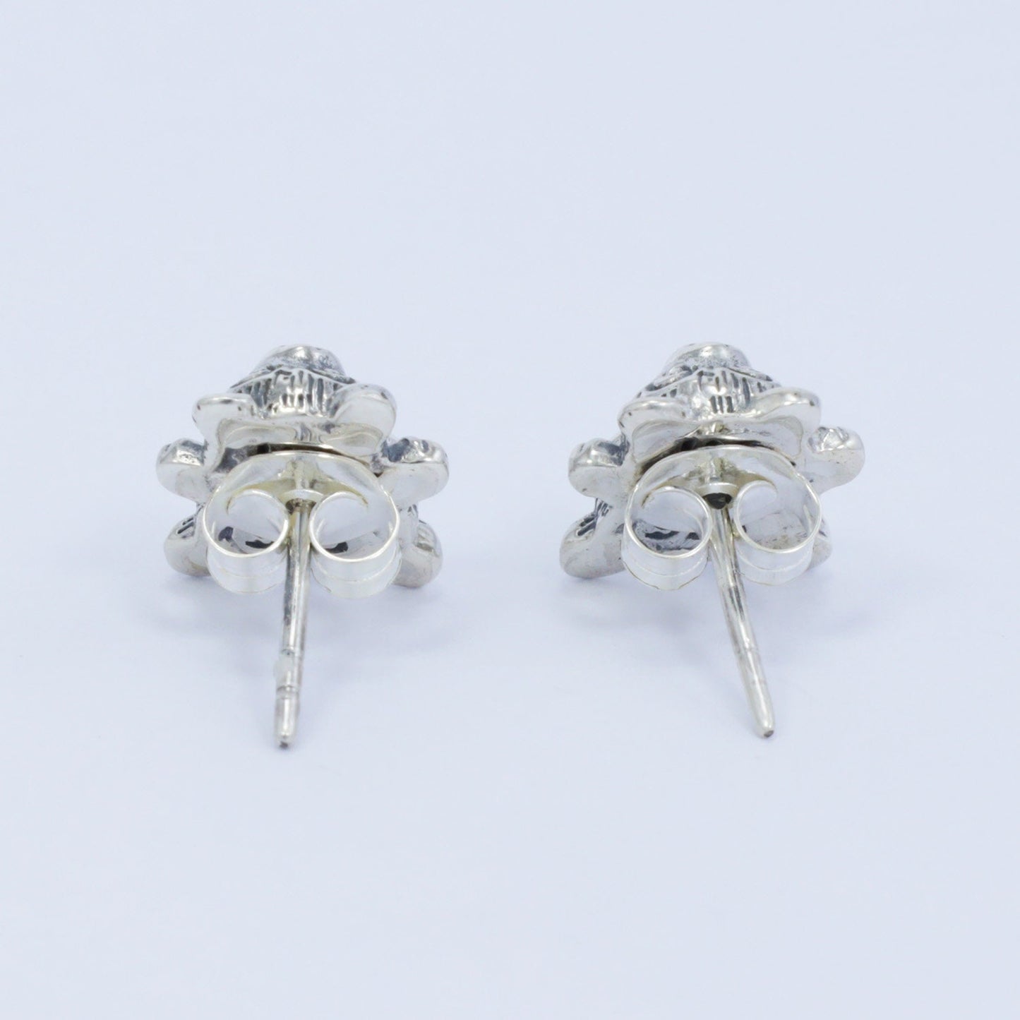 silver bear stud earrings 925 sterling silver with genuine blue topaz and antique finishing