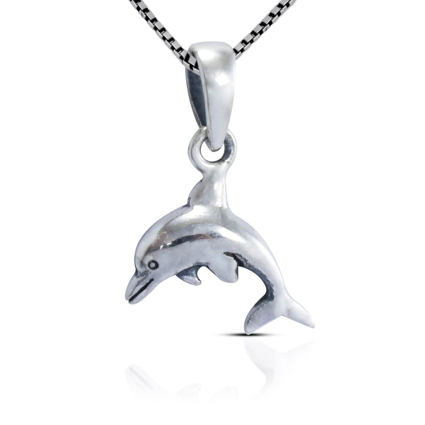 silver dolphin pendant necklace 925 sterling with high polish finishing