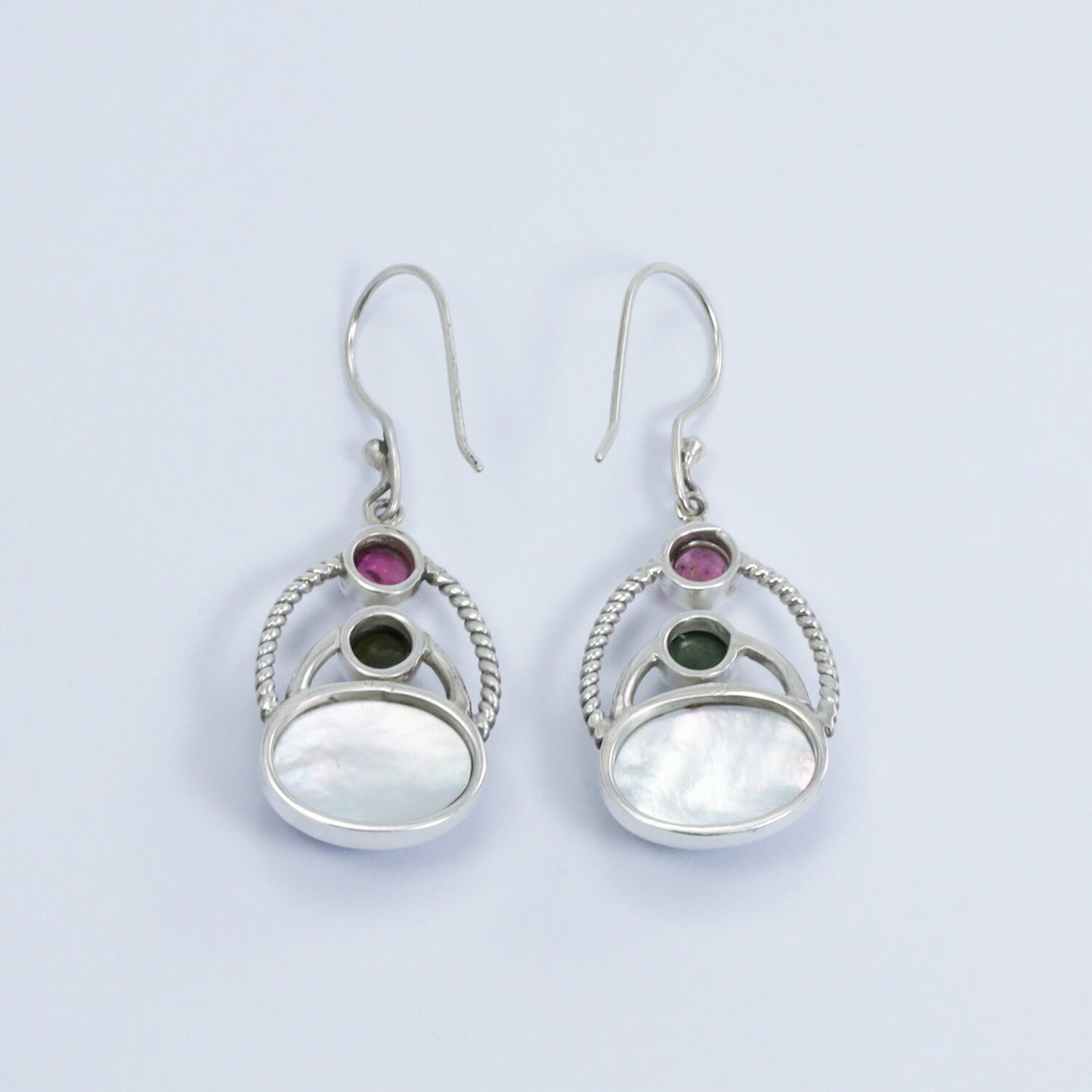 oval blue pearl earrings 925 sterling silver with genuine tourmaline