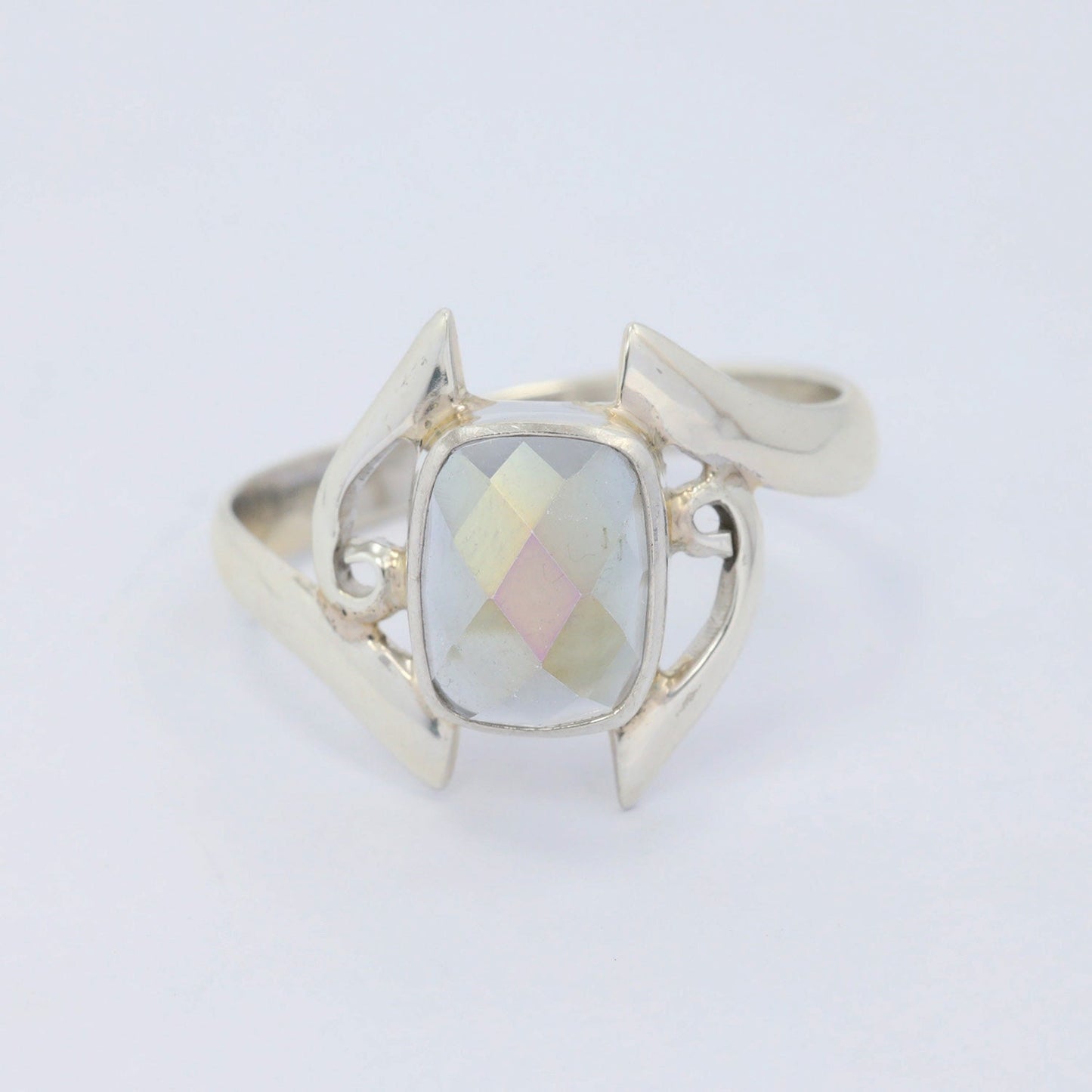 Mystic topaz ring 925 sterling silver decorated with open work filigree