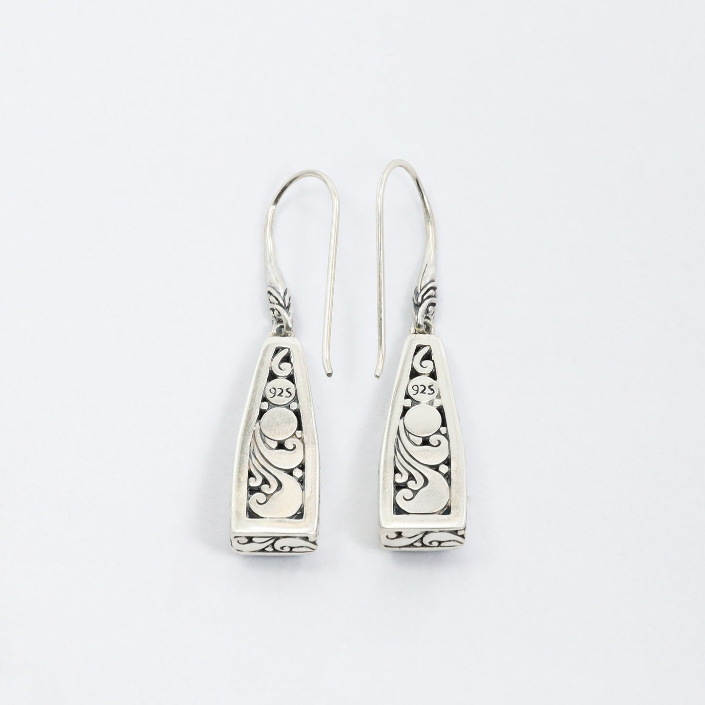 drop earrings 925 sterling silver with genuine square blue topaz decorated with Bali legacy ornament