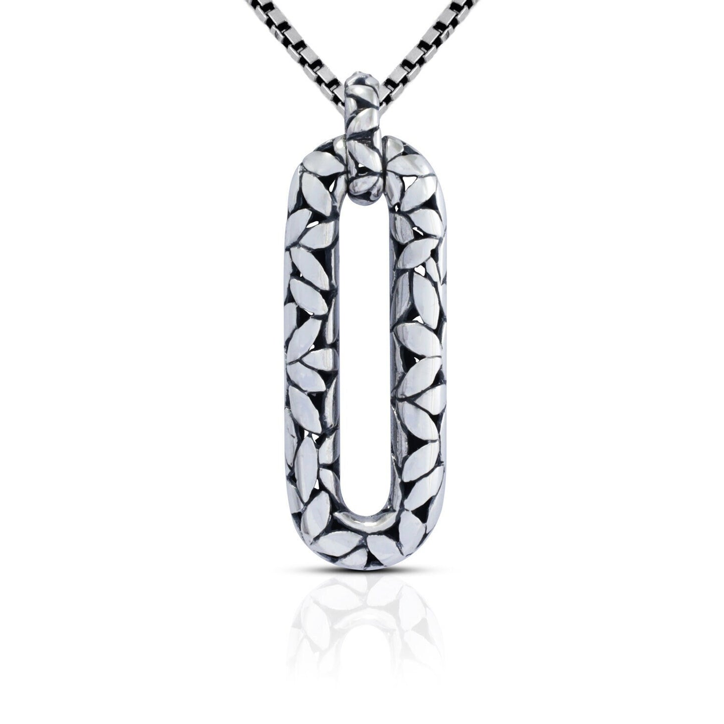 925 sterling silver rectangular pendant decorated with seed ornament and antique finishing