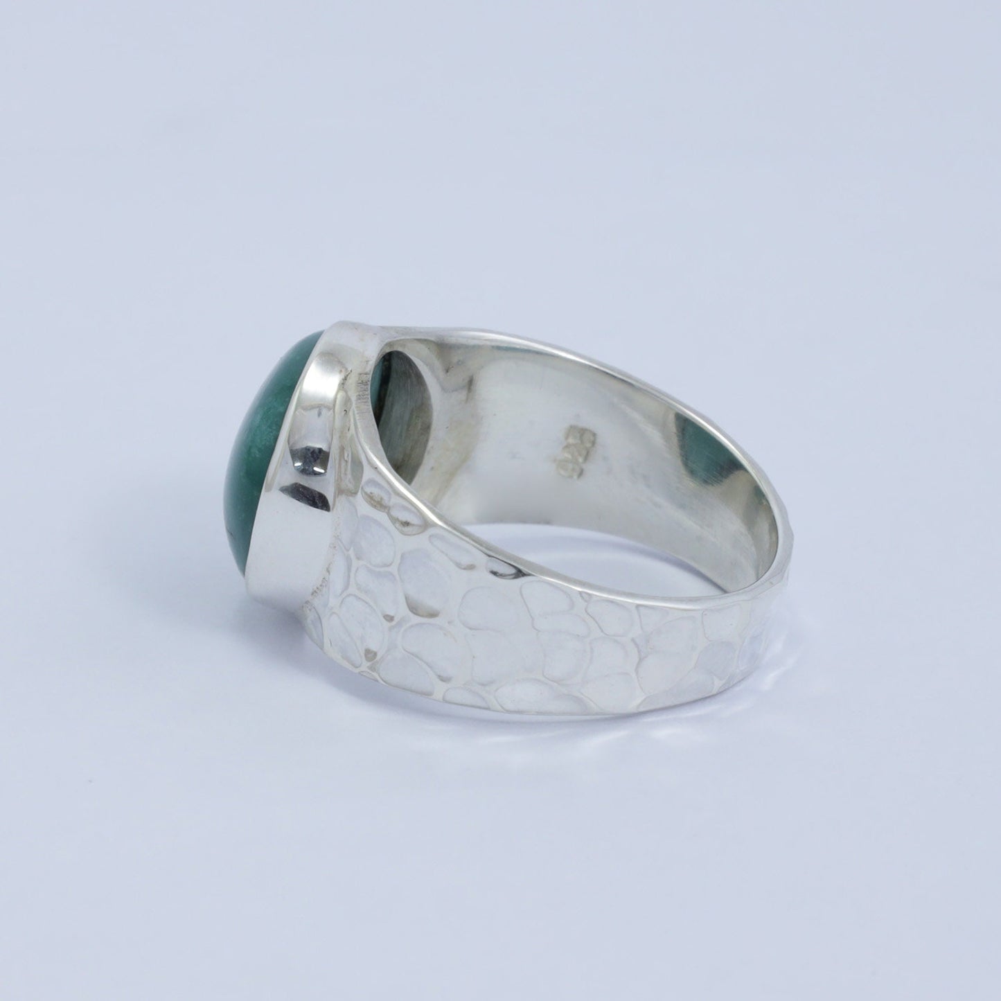 turquoise ring 925 sterling silver with wide band bezel setting and hammered ornament