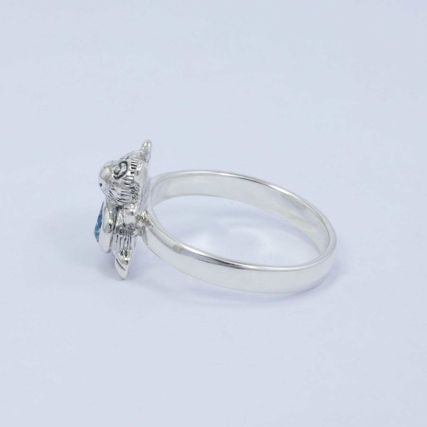 teddy bear ring 925 sterling silver with genuine blue topaz