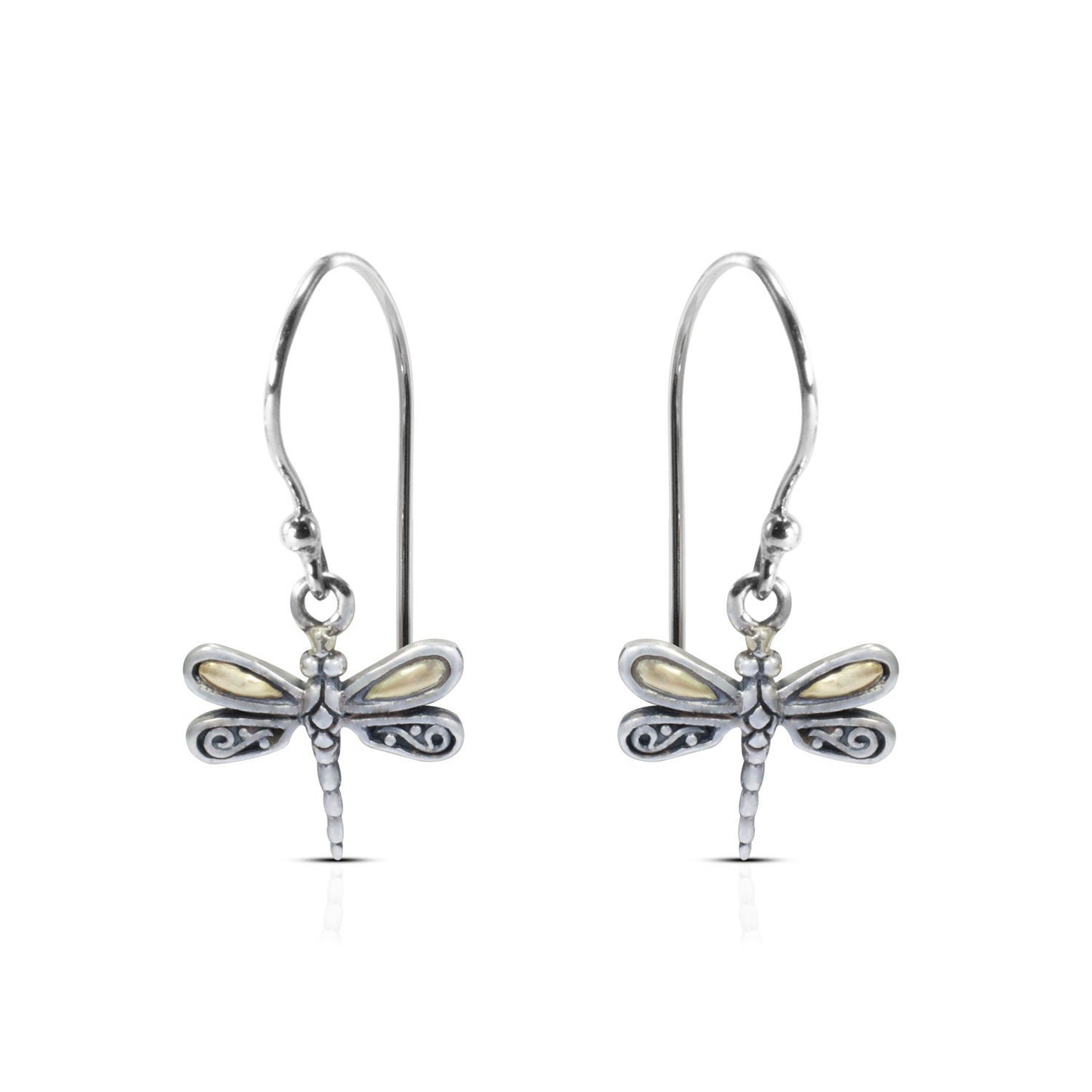 cute dragonfly earrings 925 sterling silver with 18K yellow gold and detailed filigree