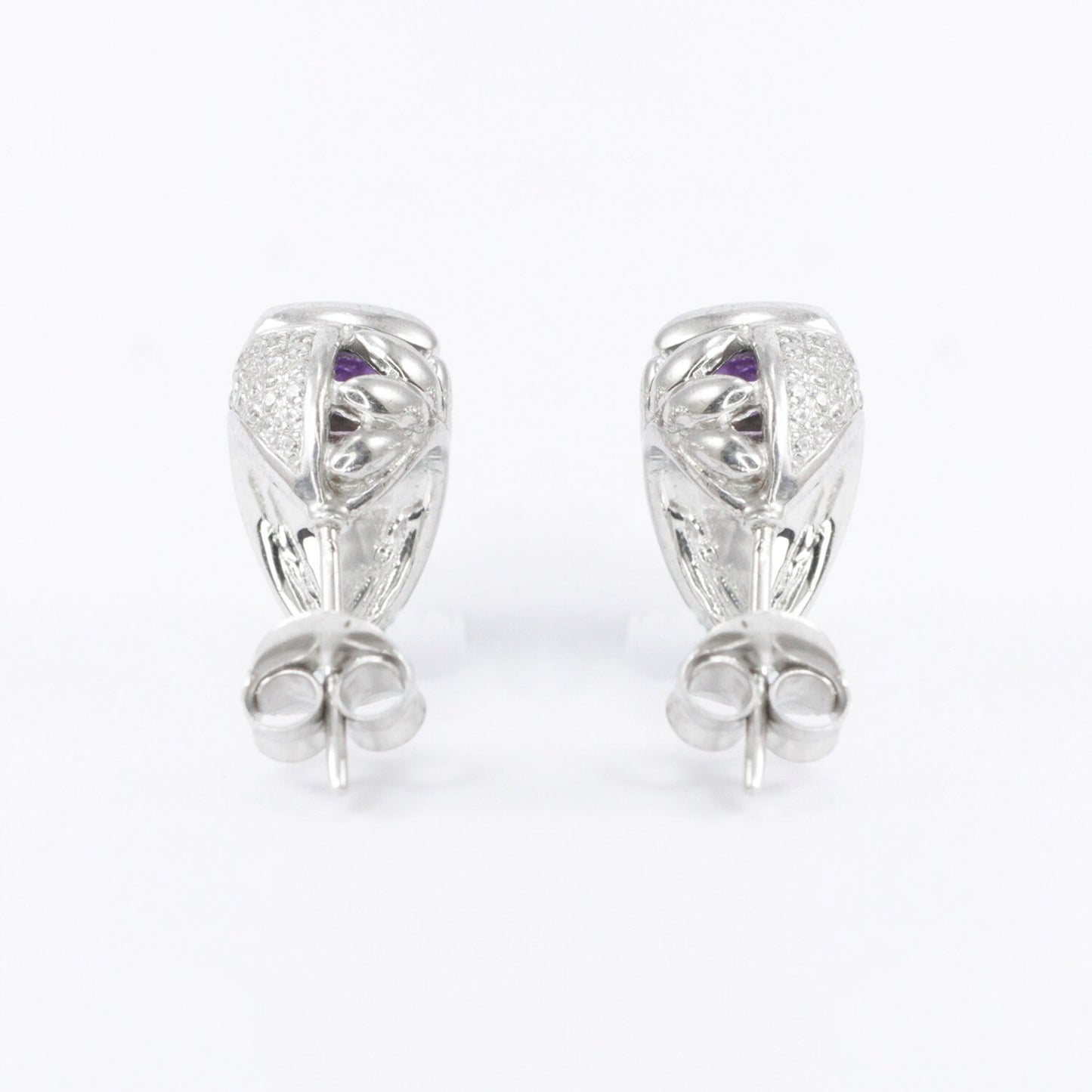 huggie earrings stud 925 sterling silver with genuine amethyst and white zirconia