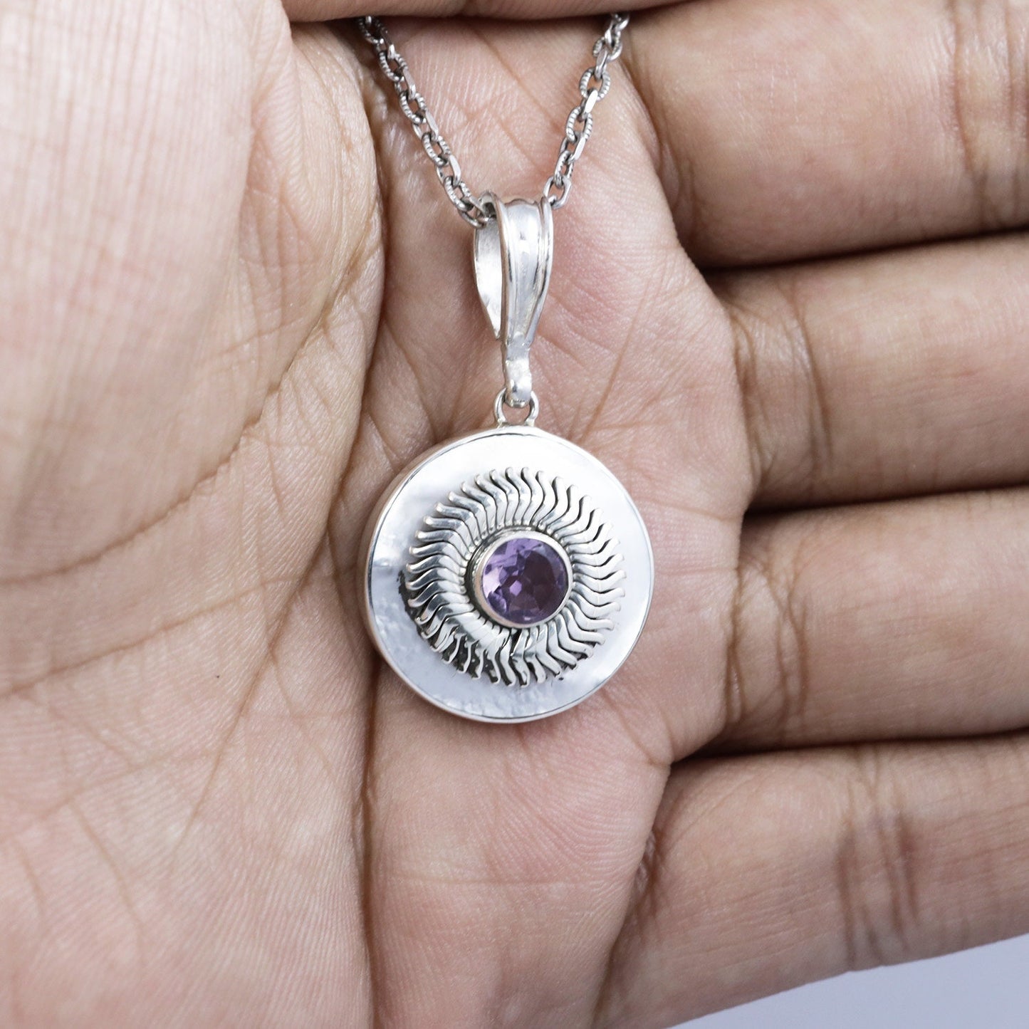circle pendant 925 sterling silver with genuine gems stone and natural white shell