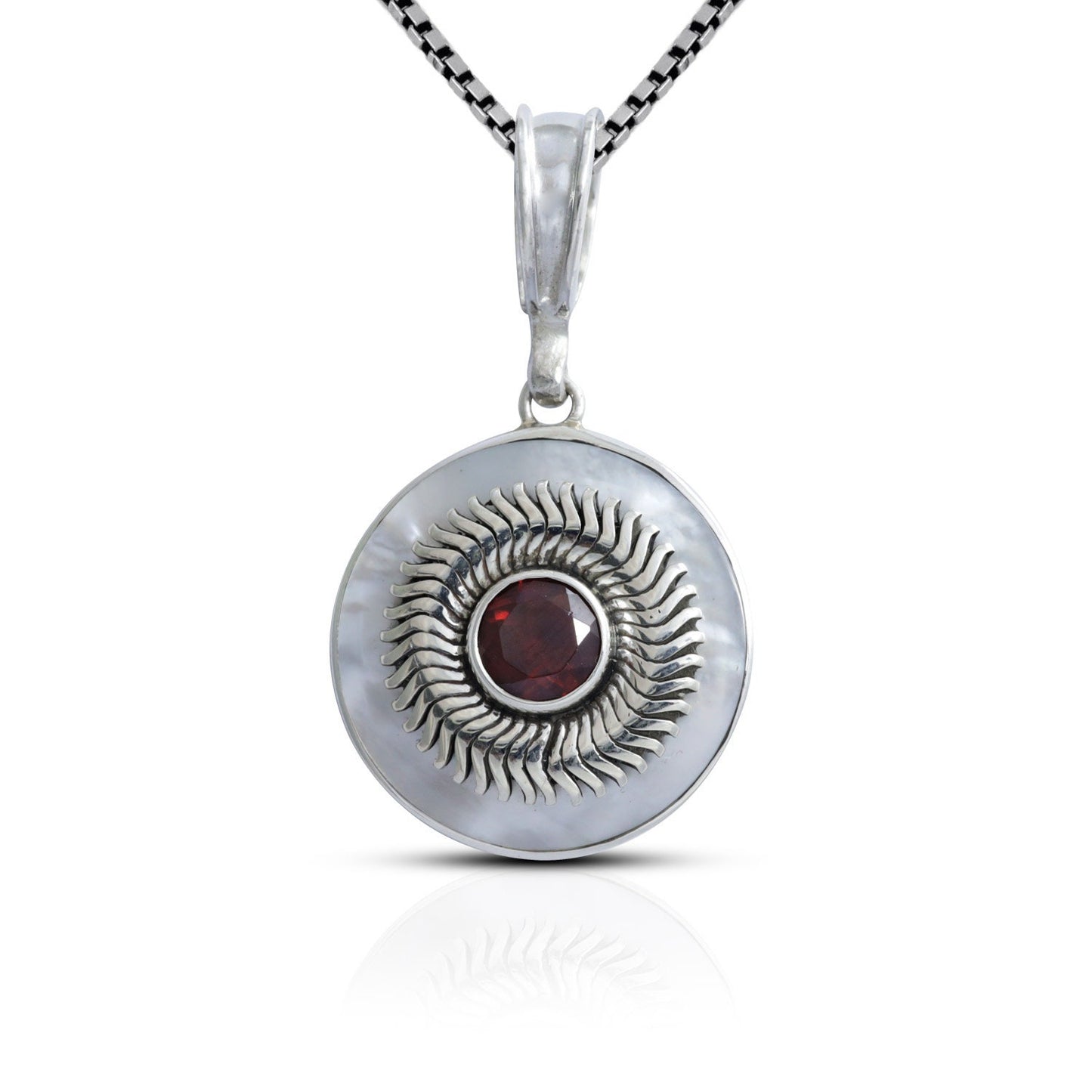 circle pendant 925 sterling silver with genuine gems stone and natural white shell