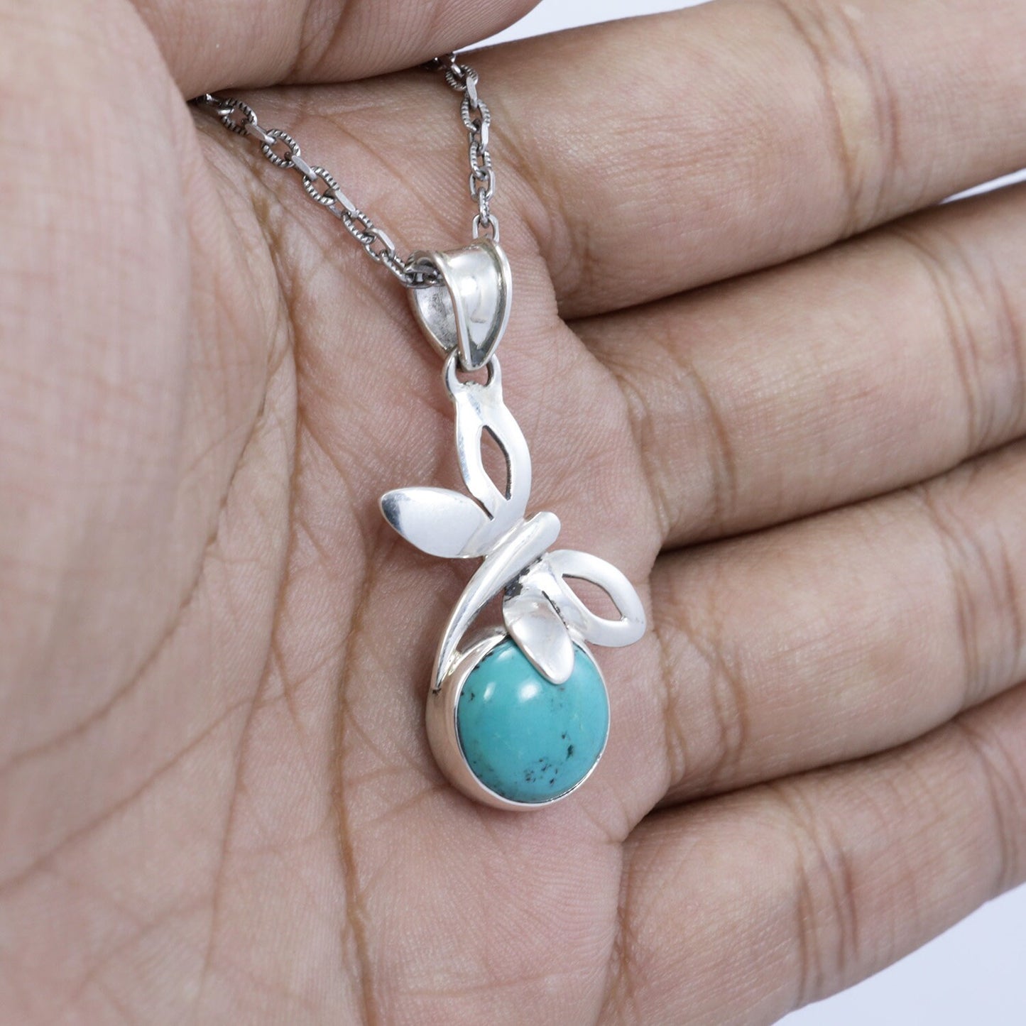 Turquoise necklace 925 sterling silver with dragonfly ornament handmade
