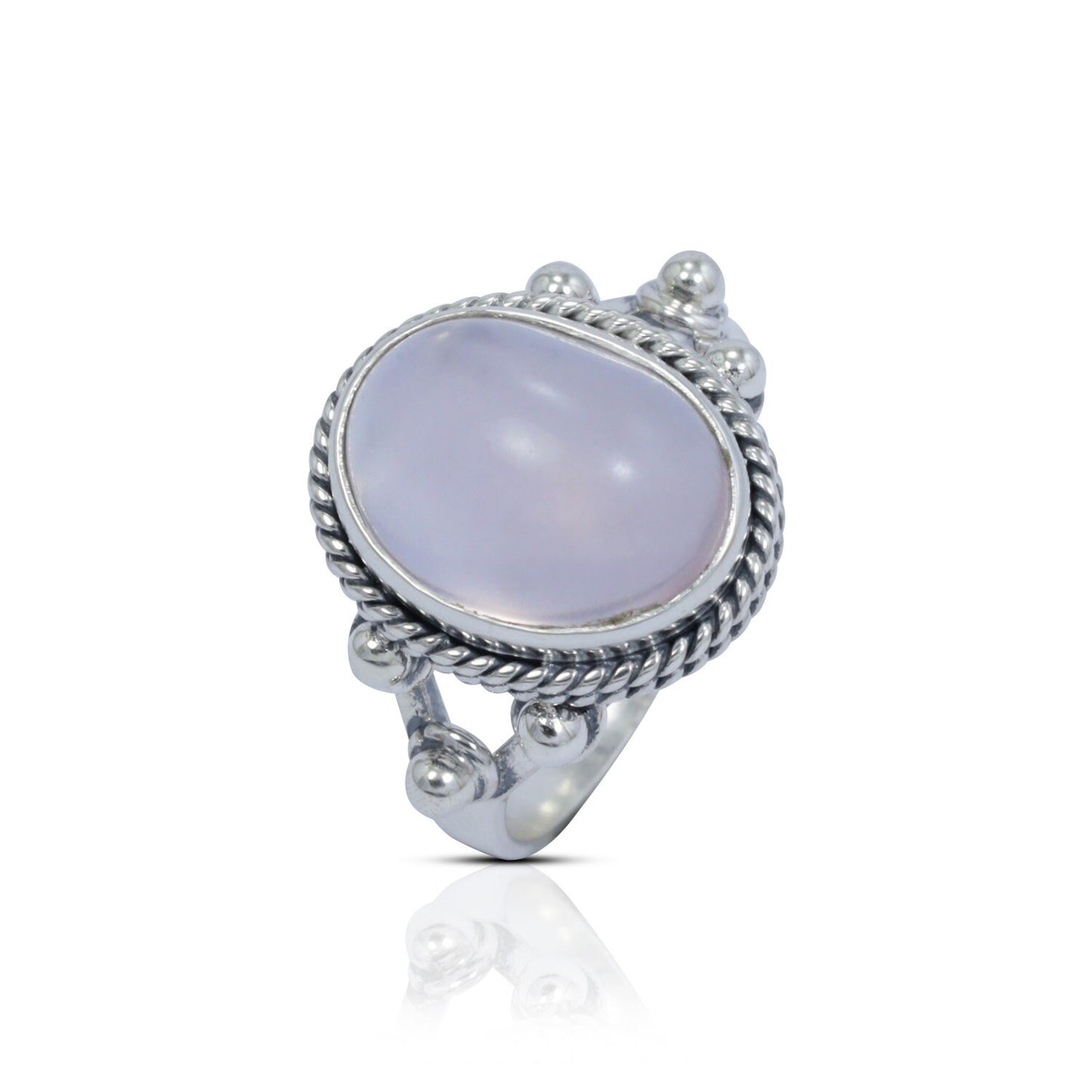 oval rose quartz ring 925 sterling silver with cable style ornament