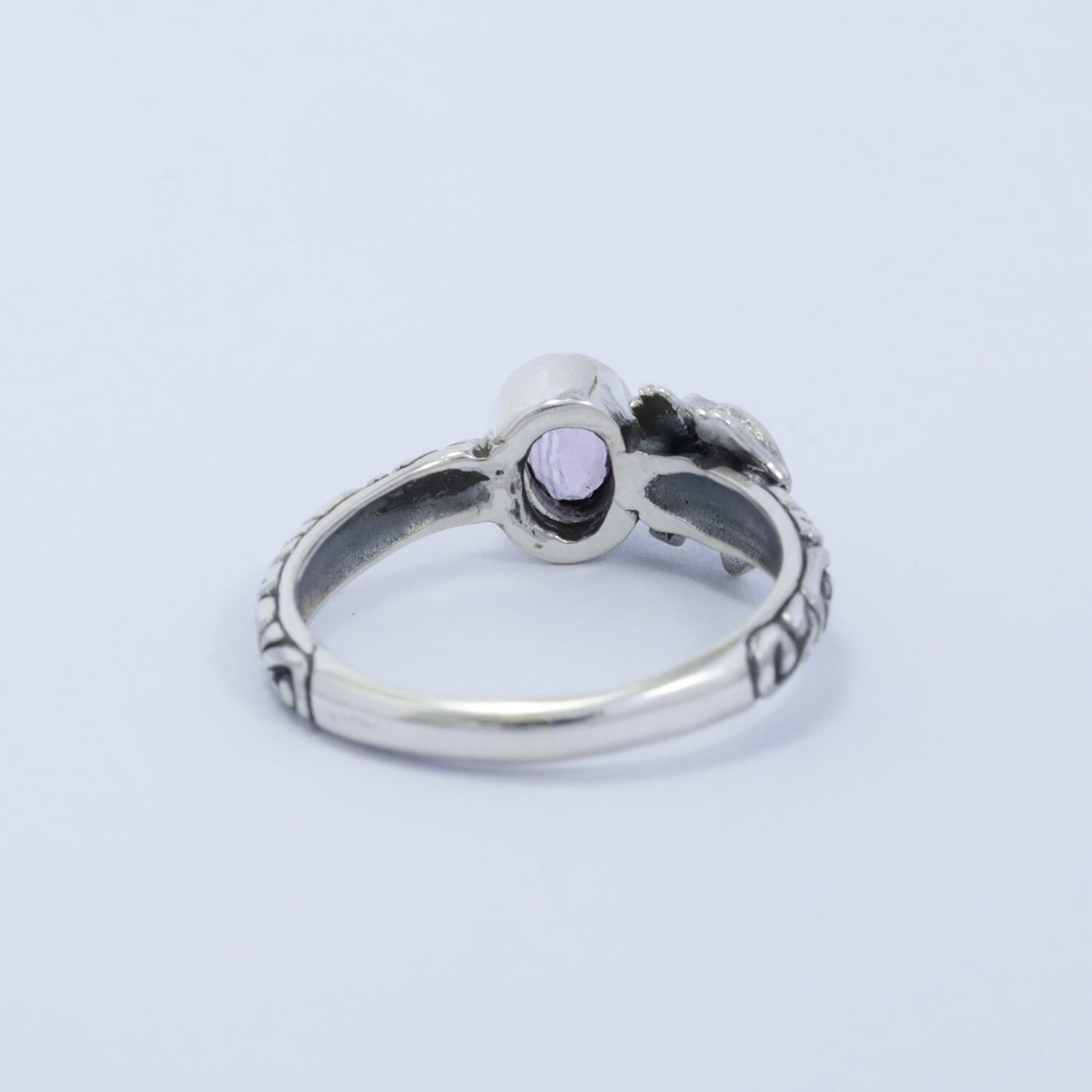 frog ring 925 sterling silver with cable style ornament and genuine amethyst