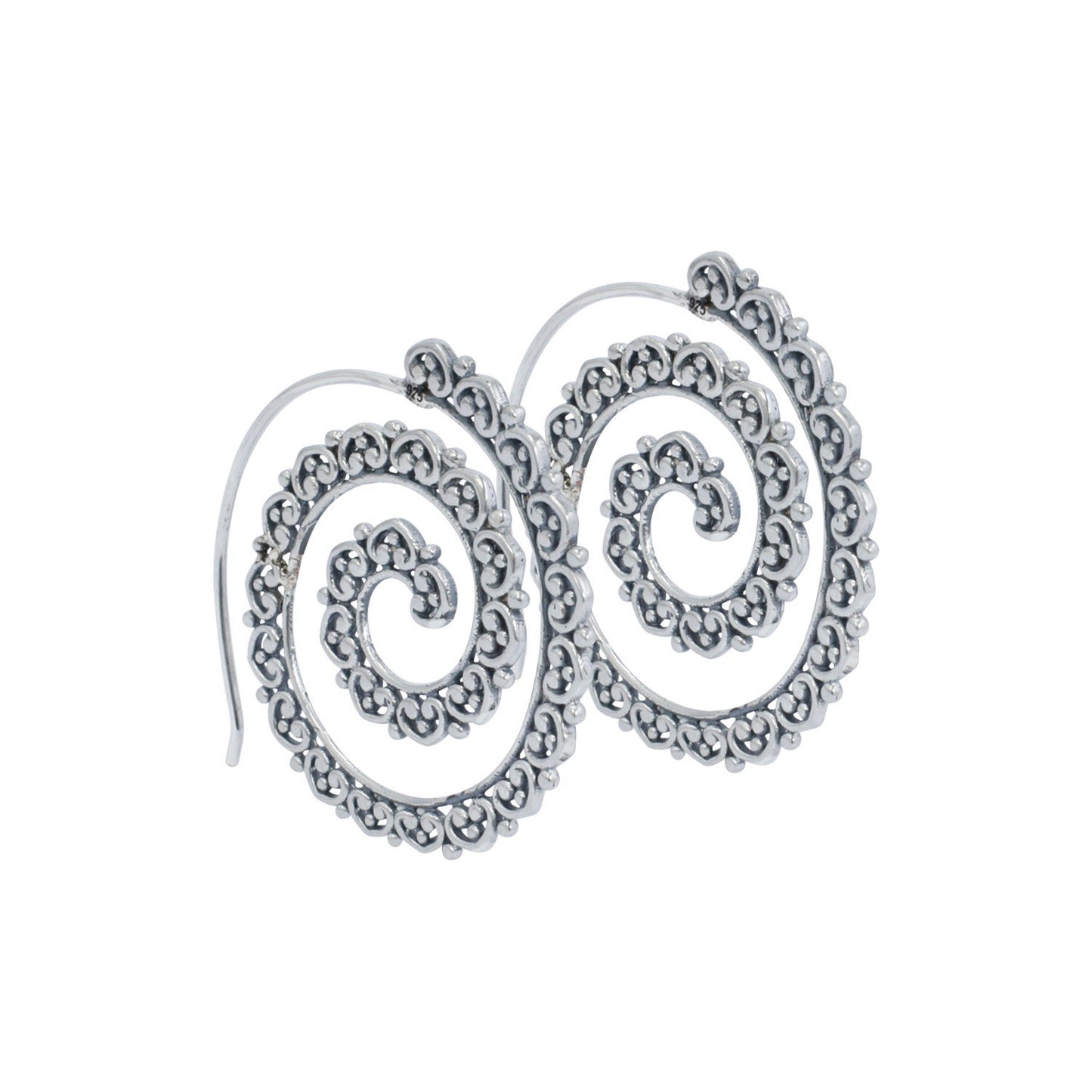 hoop earrings spiral 925 sterling silver with open work ornament