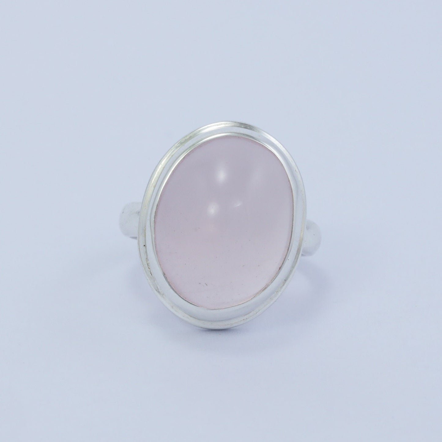 Oval ring 925 sterling silver with genuine rose quarts bezel set