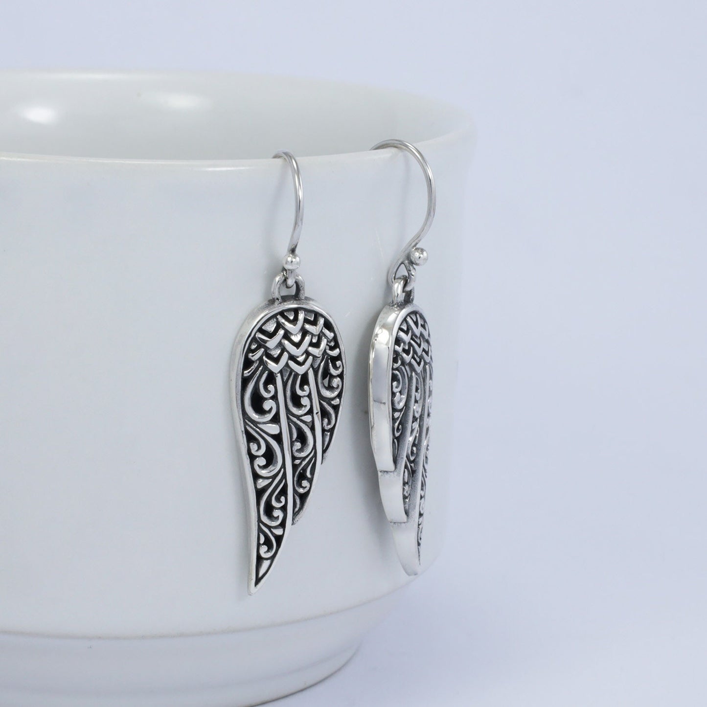 wings earrings 925 sterling silver decorated with antique open work filigree ornament