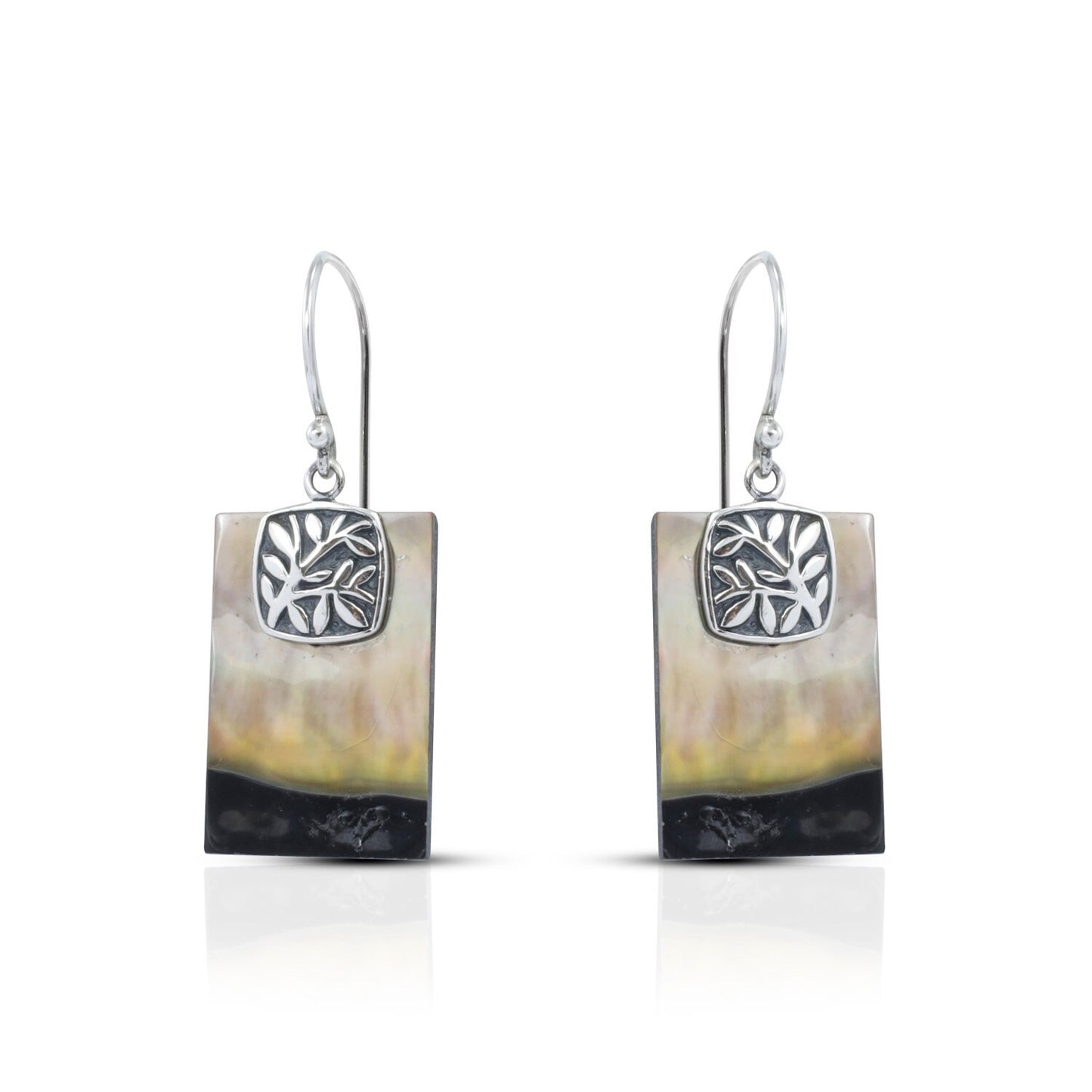 tree earrings 925 sterling silver with genuine black and brown shell