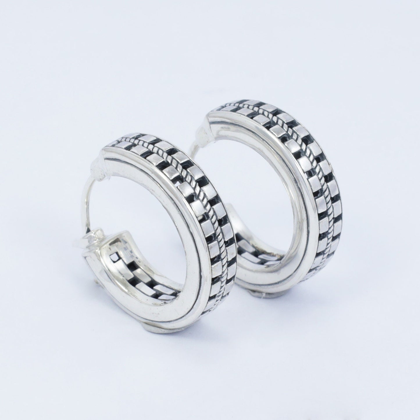 silver hoop earrings 925 sterling silver decorated with classic ornament