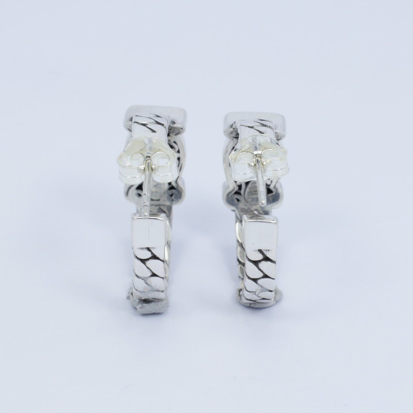 hoop earrings 925 sterling silver decorated with ornament art and white crystal stone