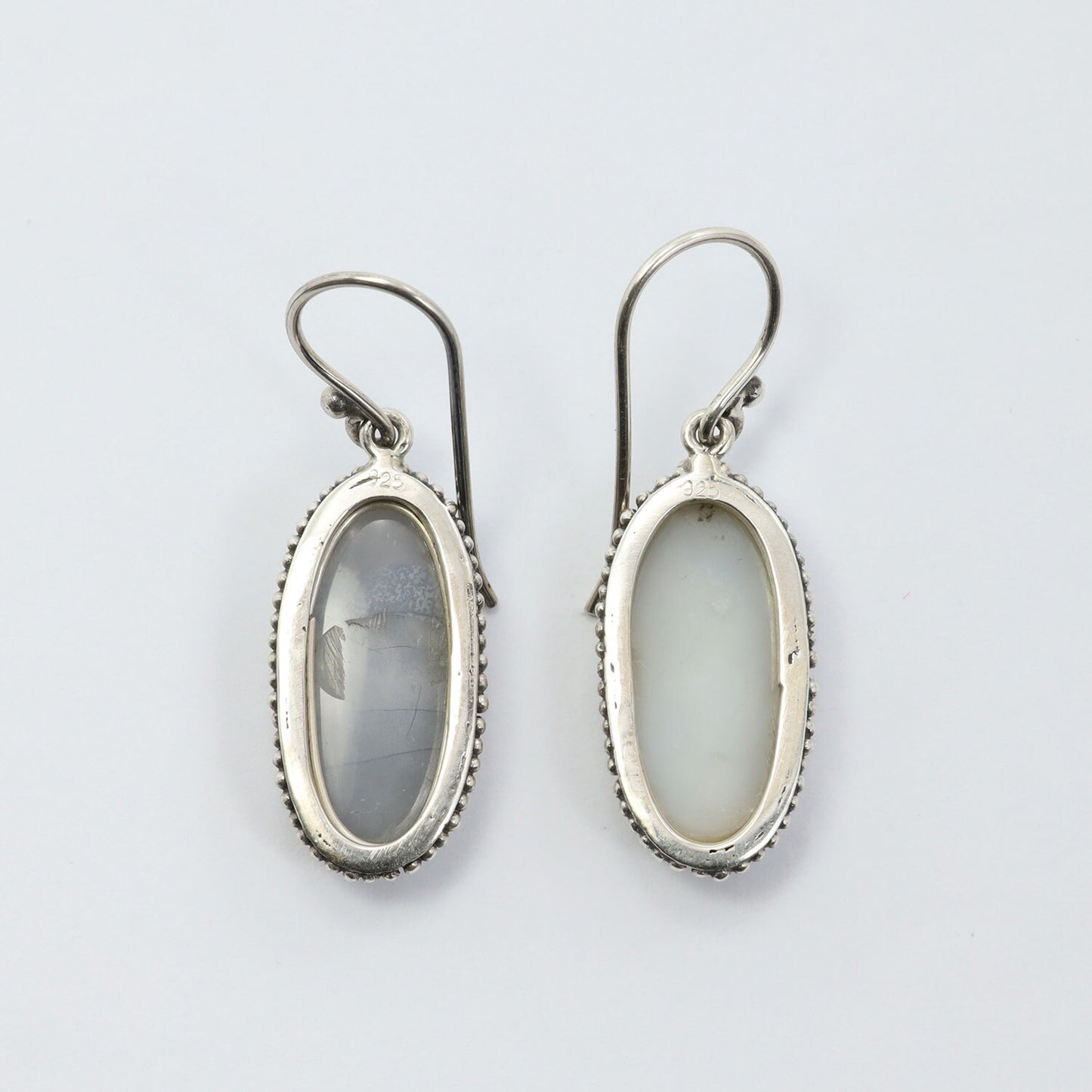 long oval earrings 925 sterling silver with genuine sparkling druzy agate decorated with dot edge ornament