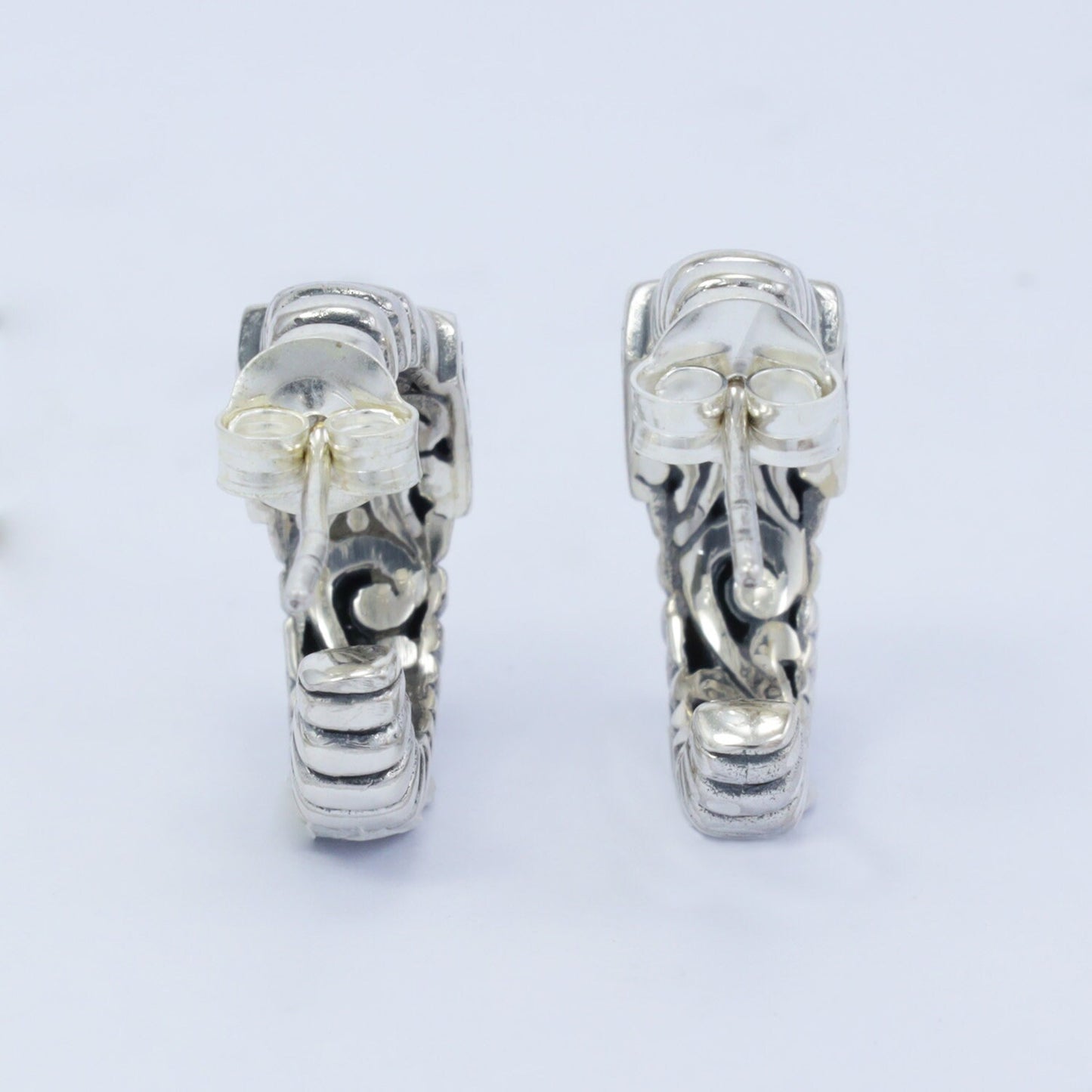 925 sterling silver hoop earrings decorated with flower filigree and 18K yellow gold dot