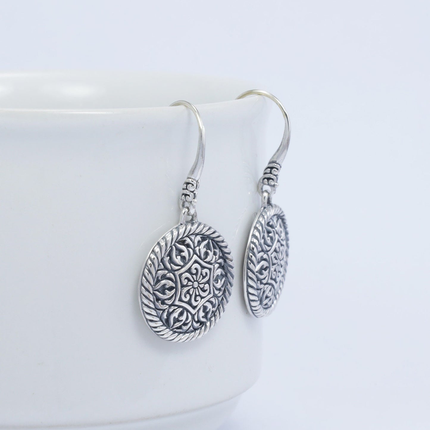 mosaic earrings 925 sterling silver decorated with cable ornament edge