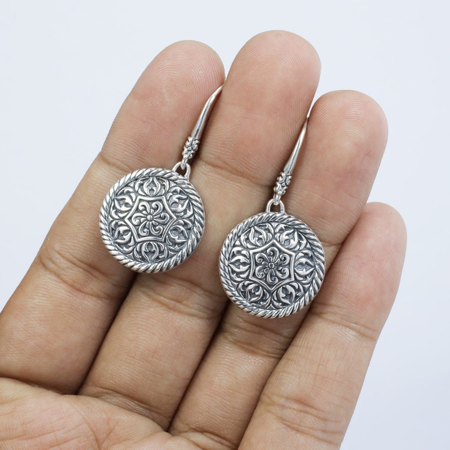 mosaic earrings 925 sterling silver decorated with cable ornament edge