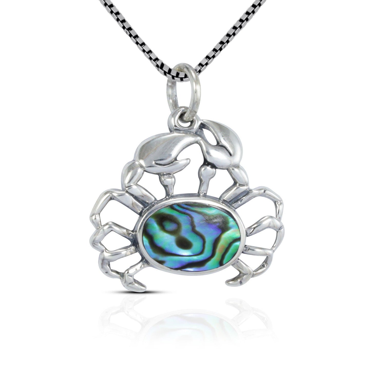 crab pendant necklace 925 sterling silver with genuine abalone shell