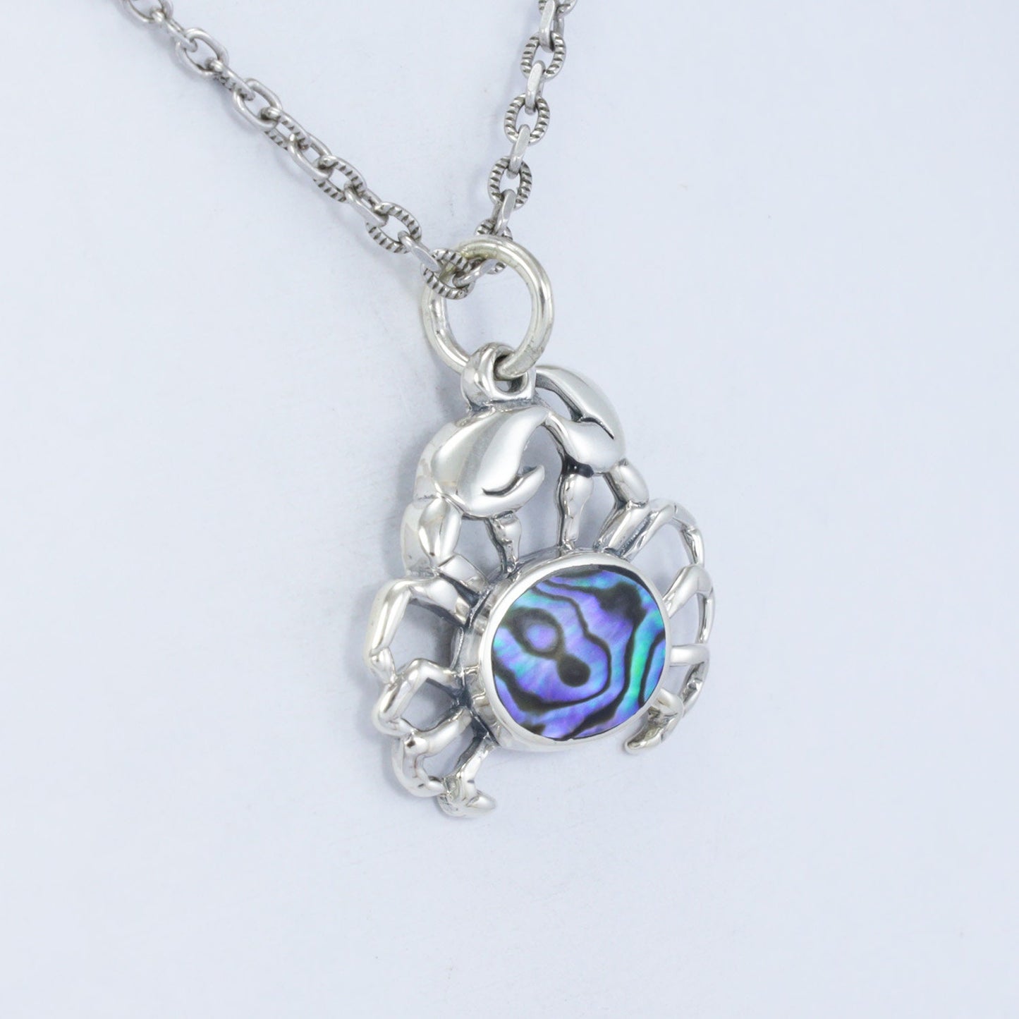 crab pendant necklace 925 sterling silver with genuine abalone shell
