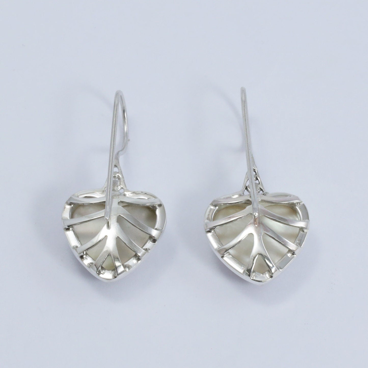 mabe pearl earrings heart shape 925 sterling silver bezel set with high polish finishing