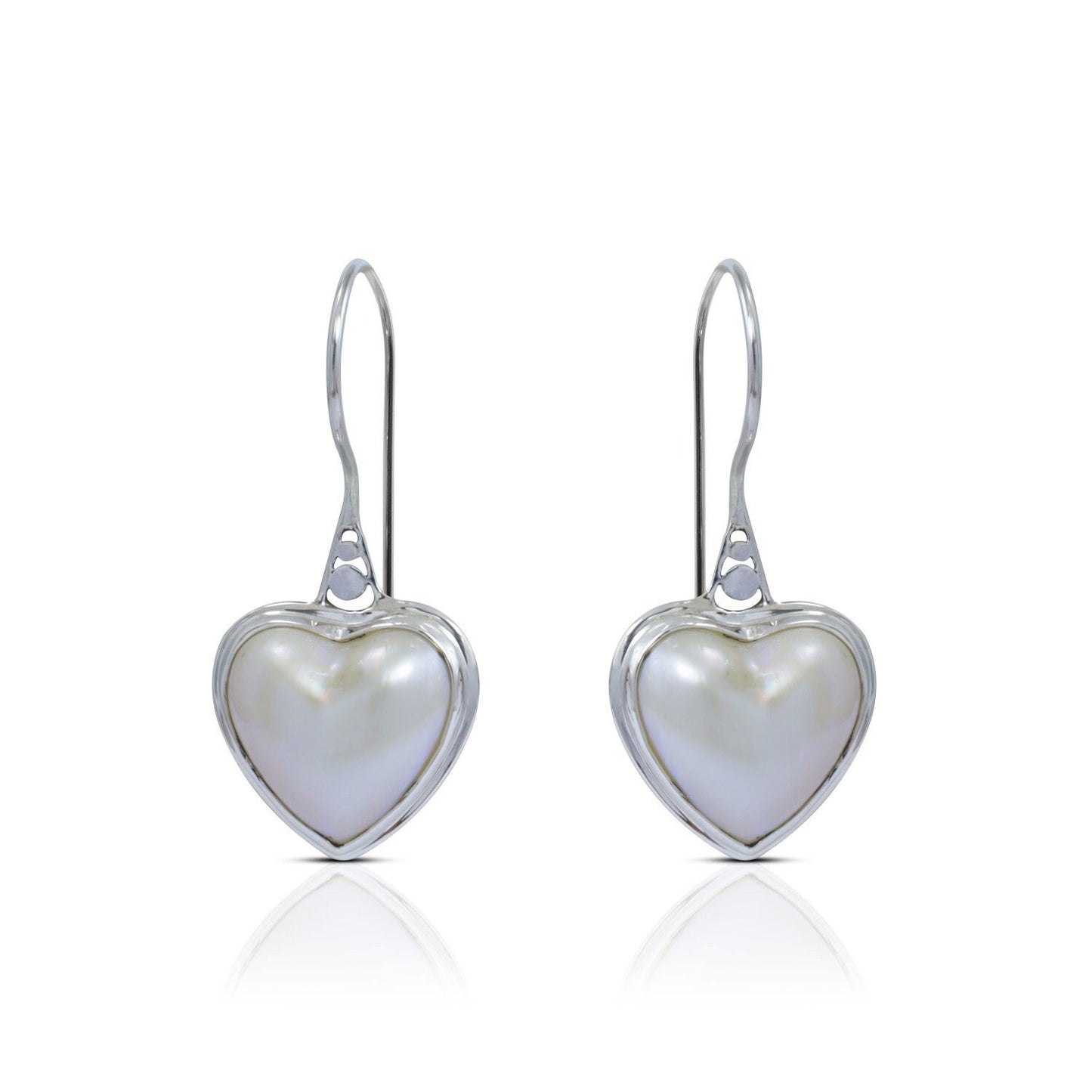 mabe pearl earrings heart shape 925 sterling silver bezel set with high polish finishing