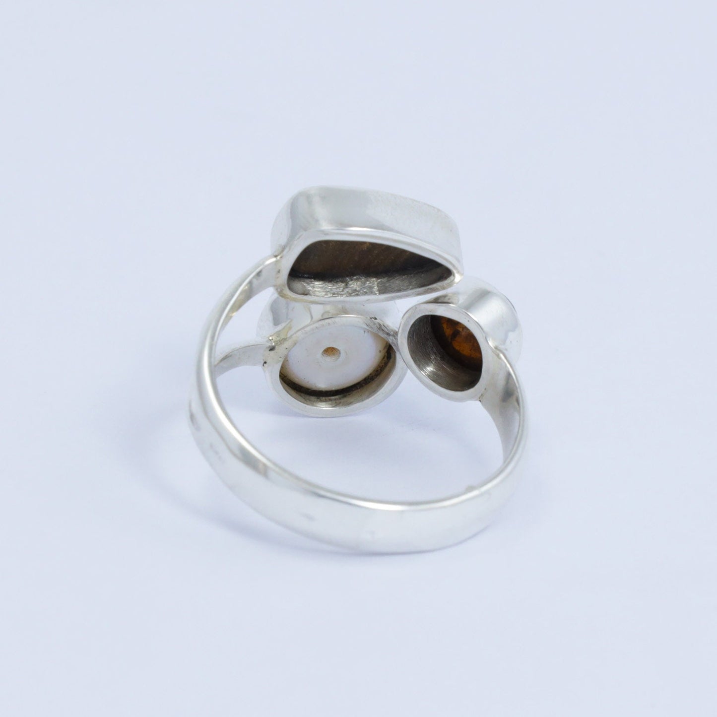 Multi stone ring 925 sterling silver with genuine fire opal, freshwater pearl and natural tourmaline