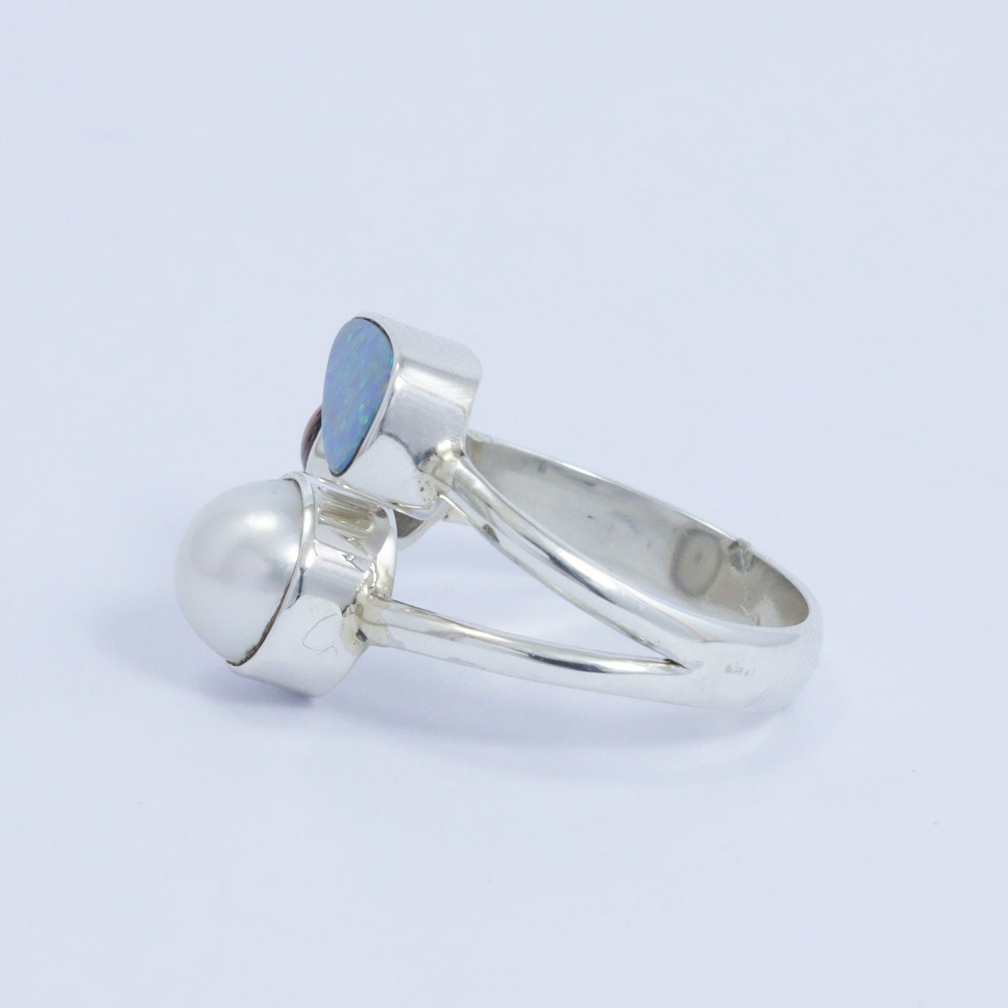 Multi stone ring 925 sterling silver with genuine fire opal, freshwater pearl and natural tourmaline