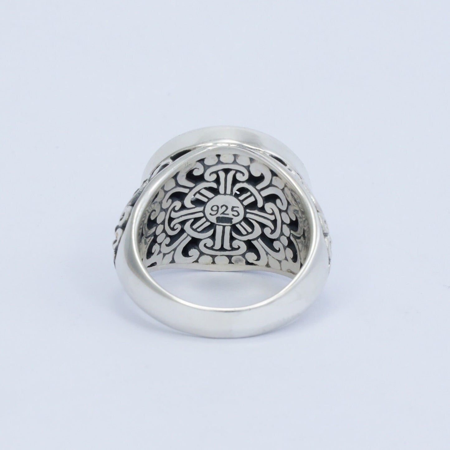 Round ring 925 sterling silver and 18K yellow gold with flower ornament and open work filigree