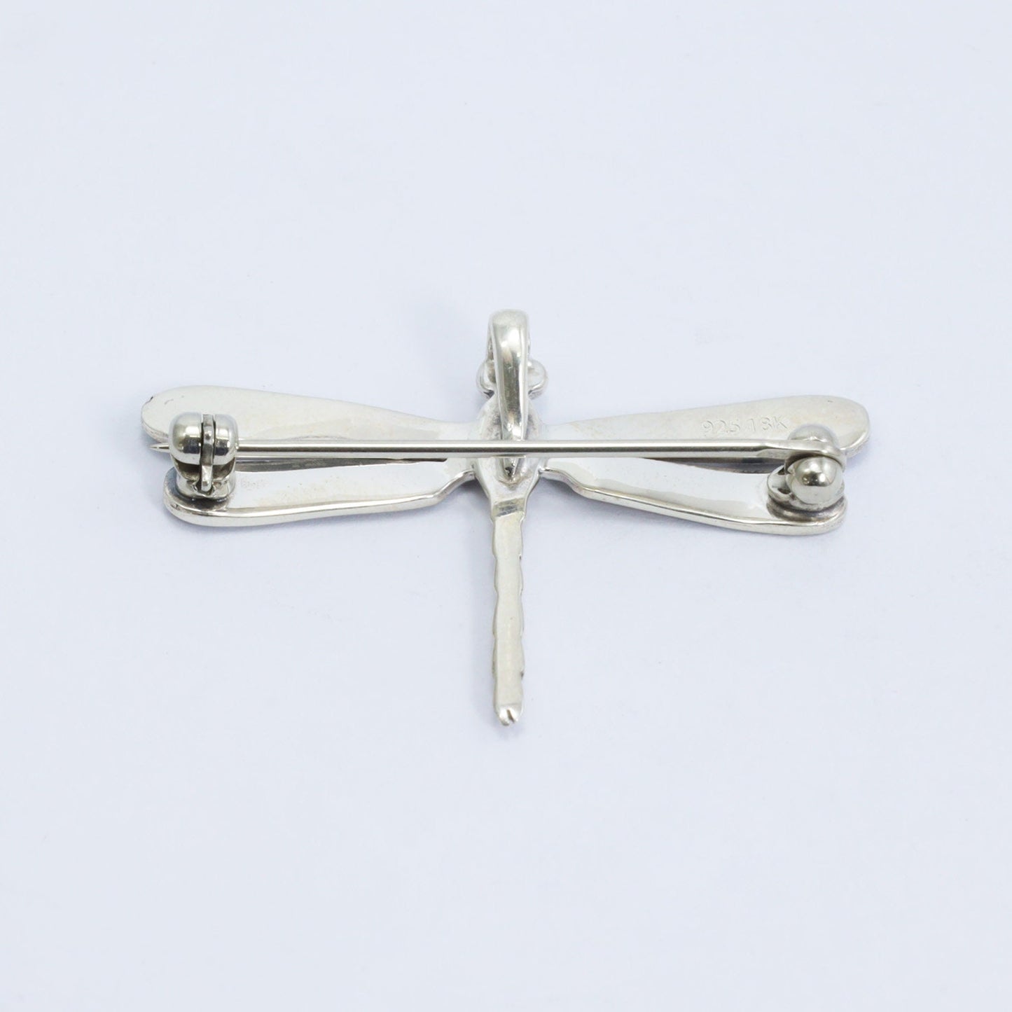 Dragonfly pendant and brooch 925 sterling silver with 18K yellow gold decorated with swirl filigree ornament