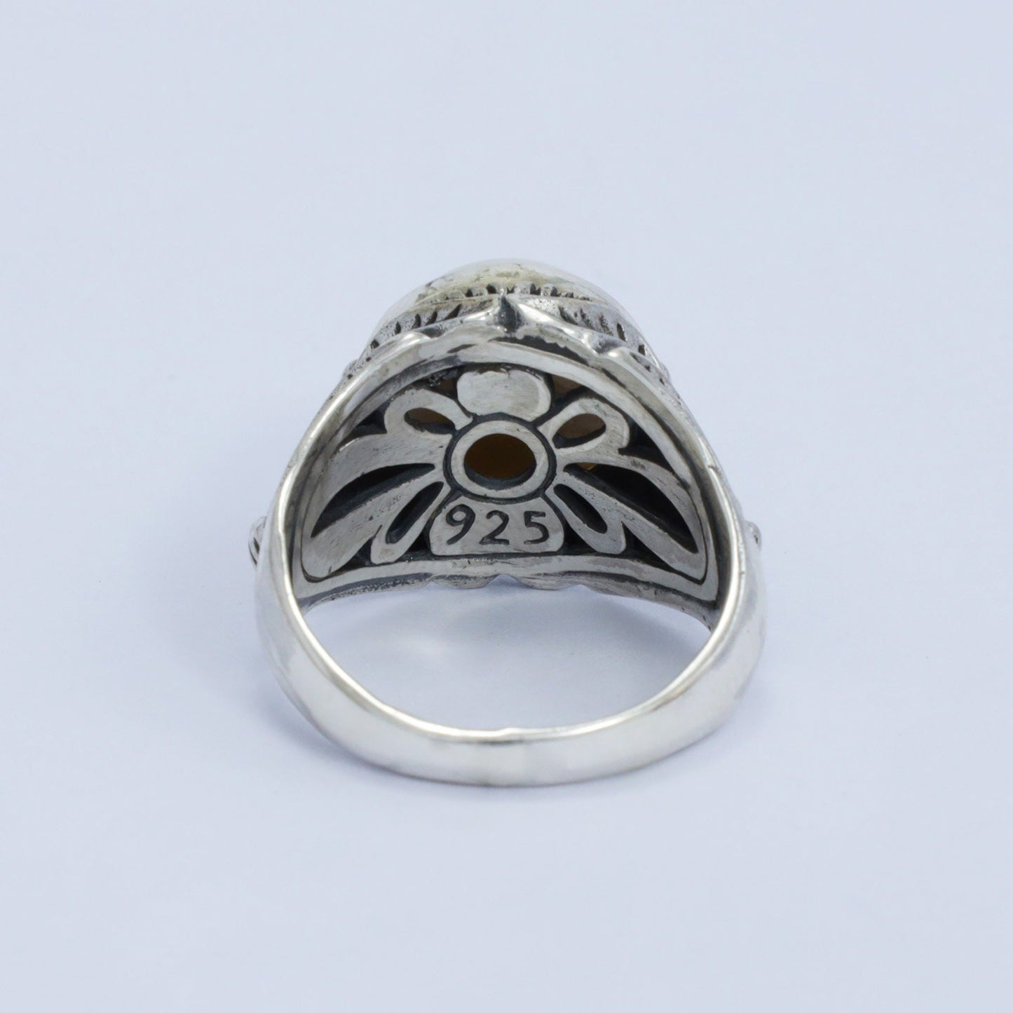 white mabe pearl ring 925 sterling silver decorated with floral filigree ornament