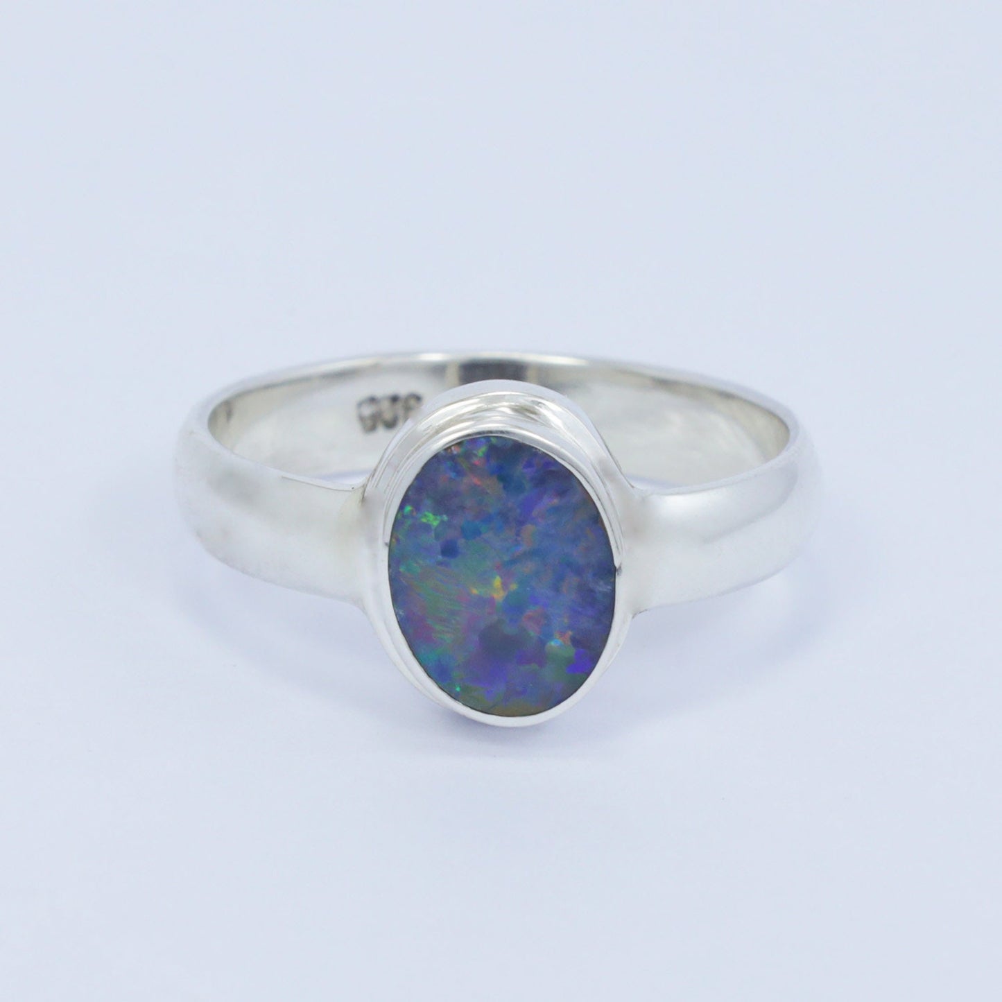 Australian opal ring 925 sterling silver double bezel set and high polish finishing