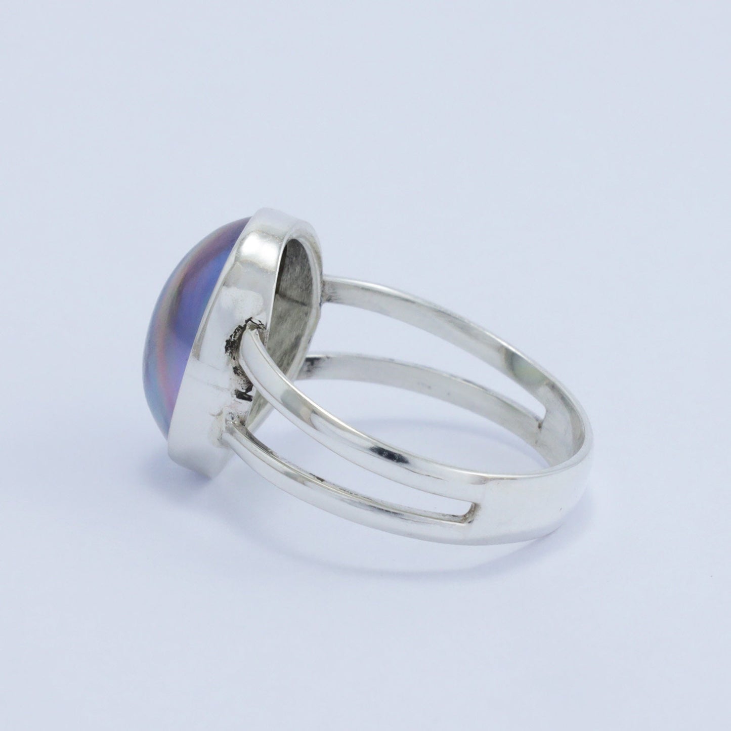oval blue pearl ring 925 sterling silver split shank ring and high polish finishing